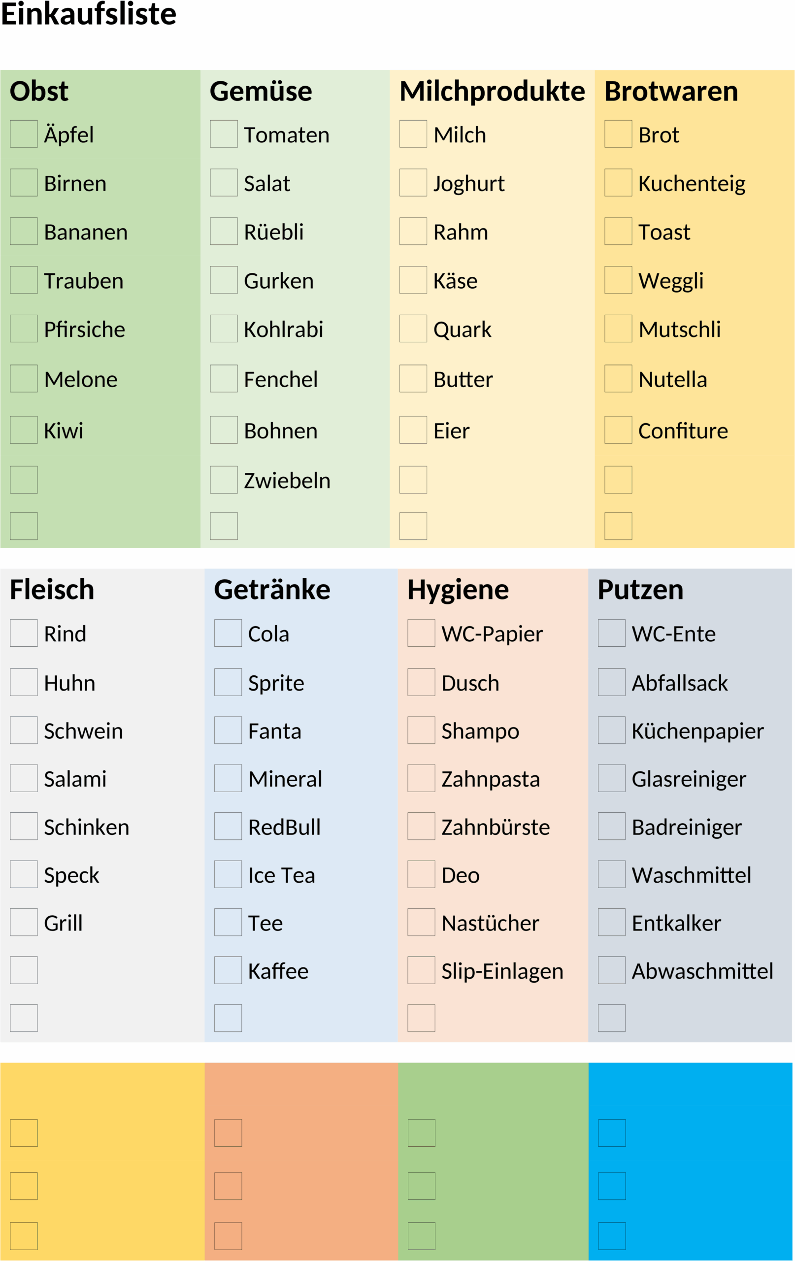 Einkaufsliste-Vorlage in Word