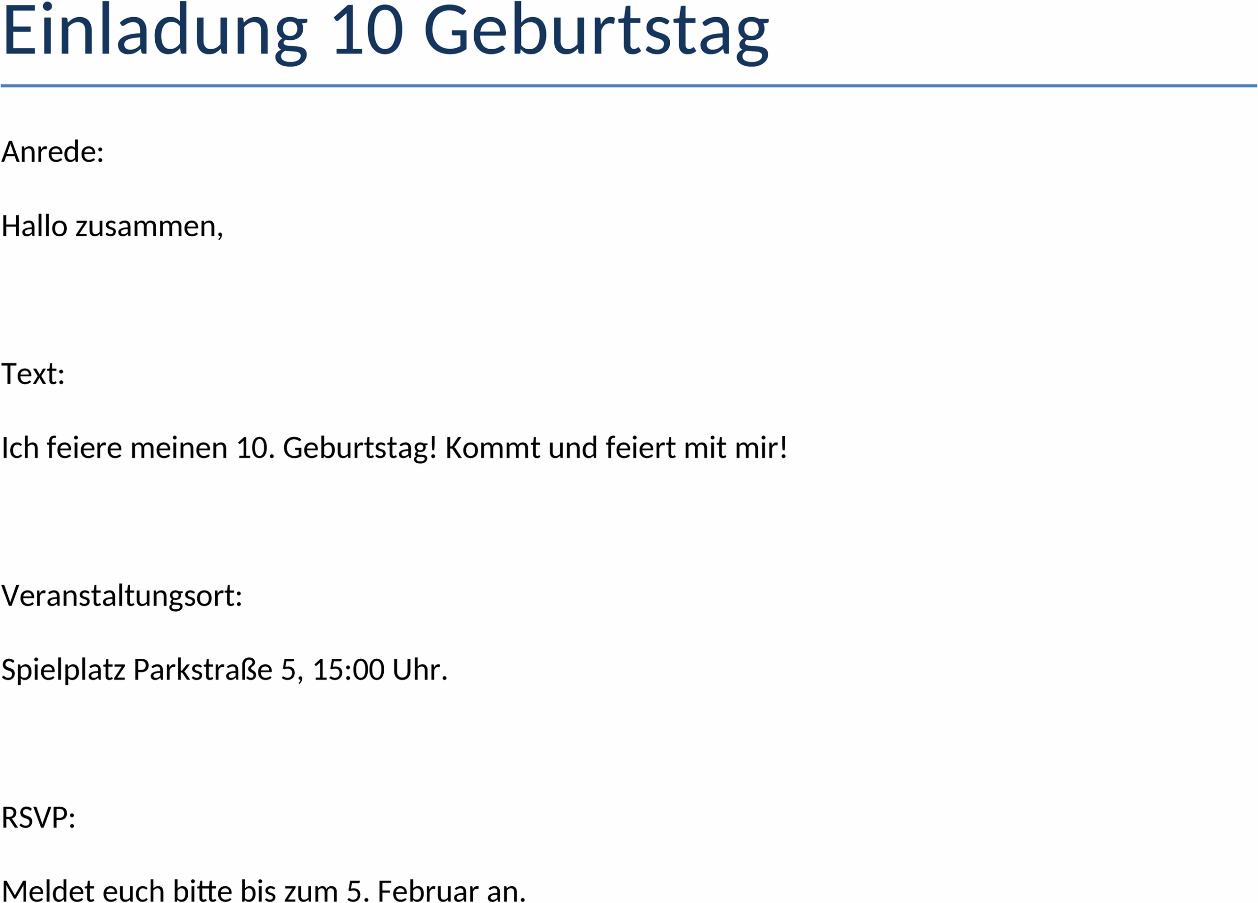 Einladungsvorlage für den 10. Geburtstag