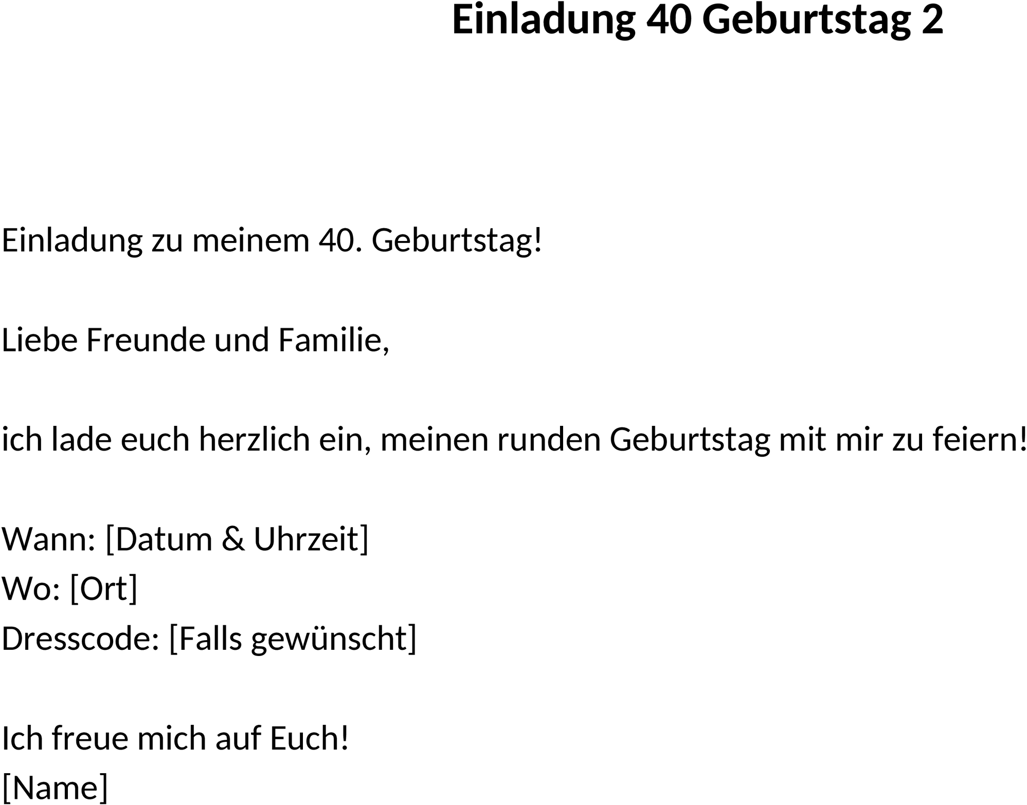 Einladung zum 40. Geburtstag Word Vorlage
