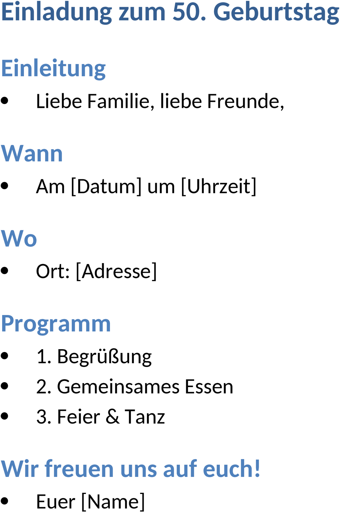 Word-Vorlage Einladung 50. Geburtstag