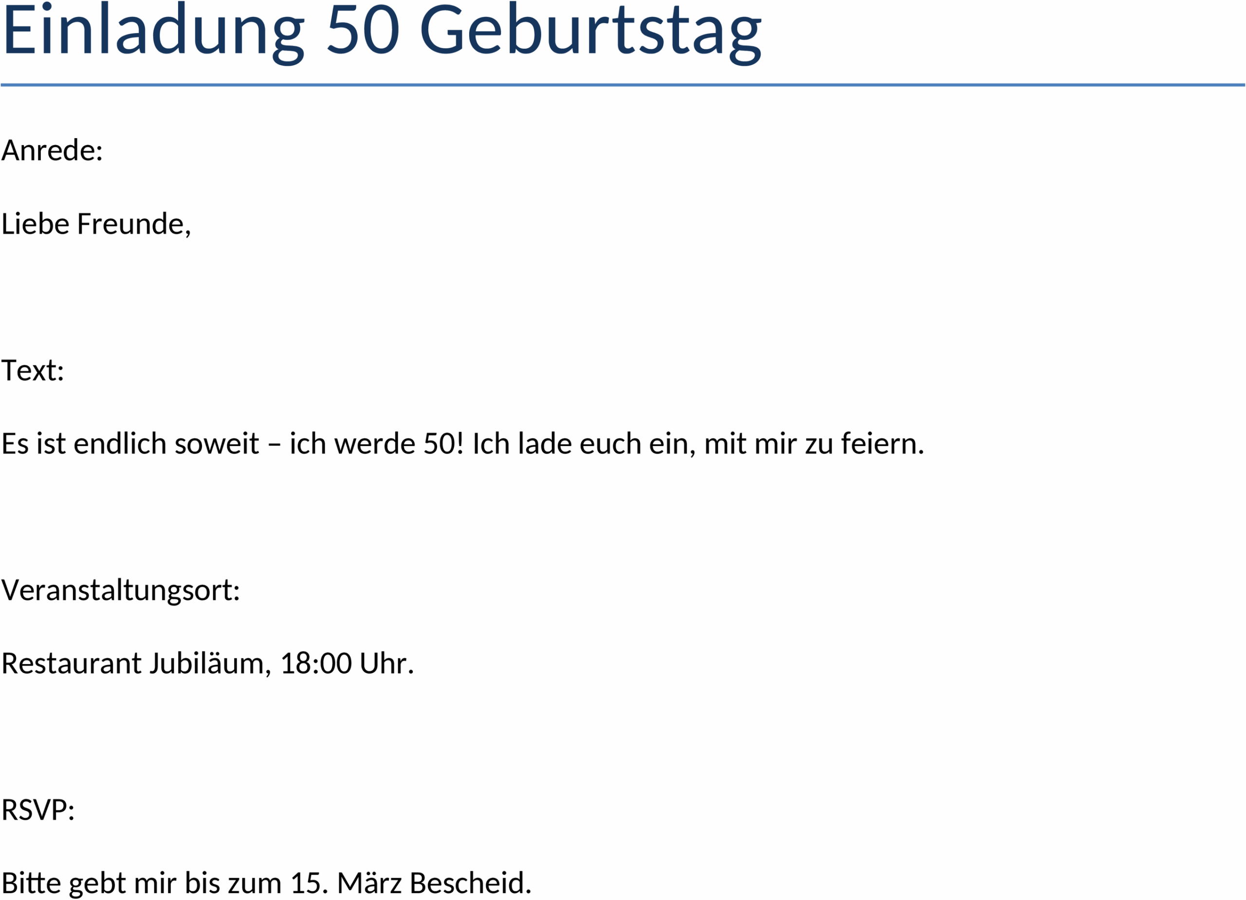 Word Vorlage Einladung 50. Geburtstag