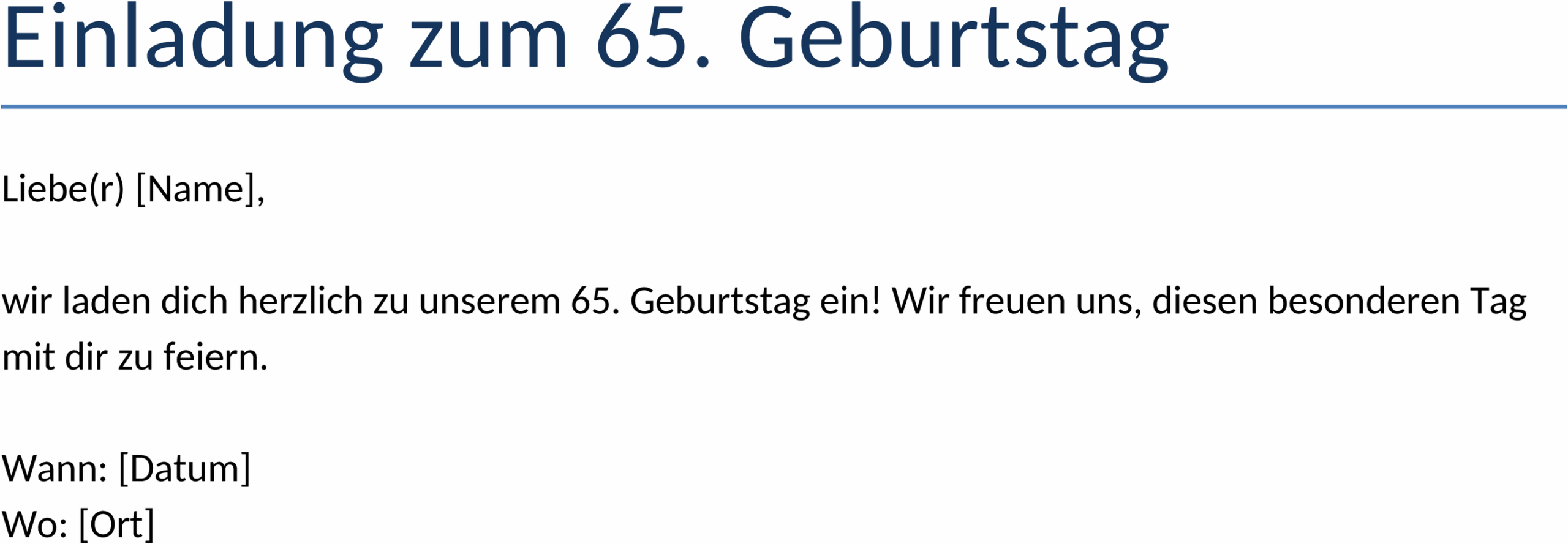 Word Vorlage Einladung 65. Geburtstag