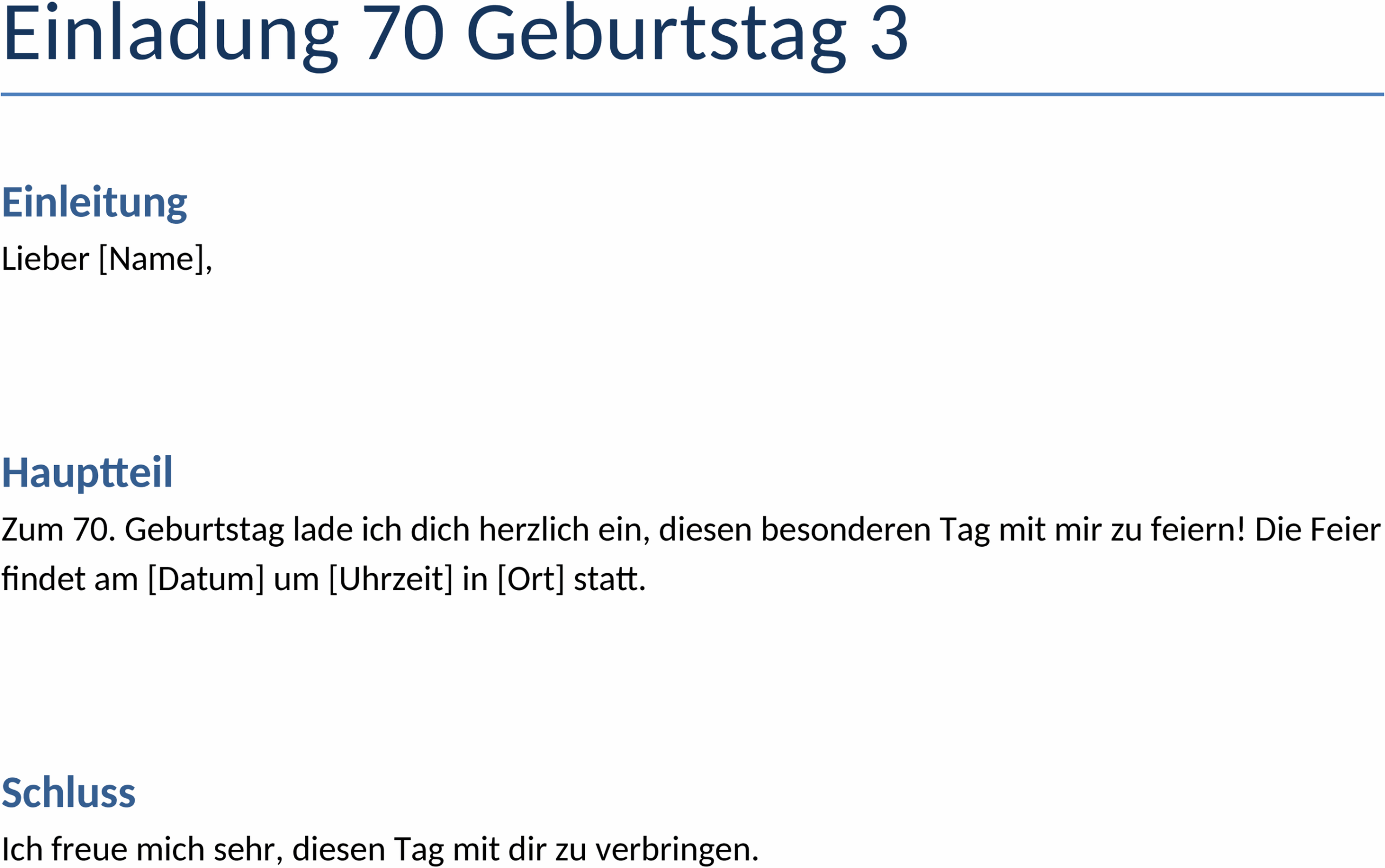 Word-Vorlage Einladung 70. Geburtstag