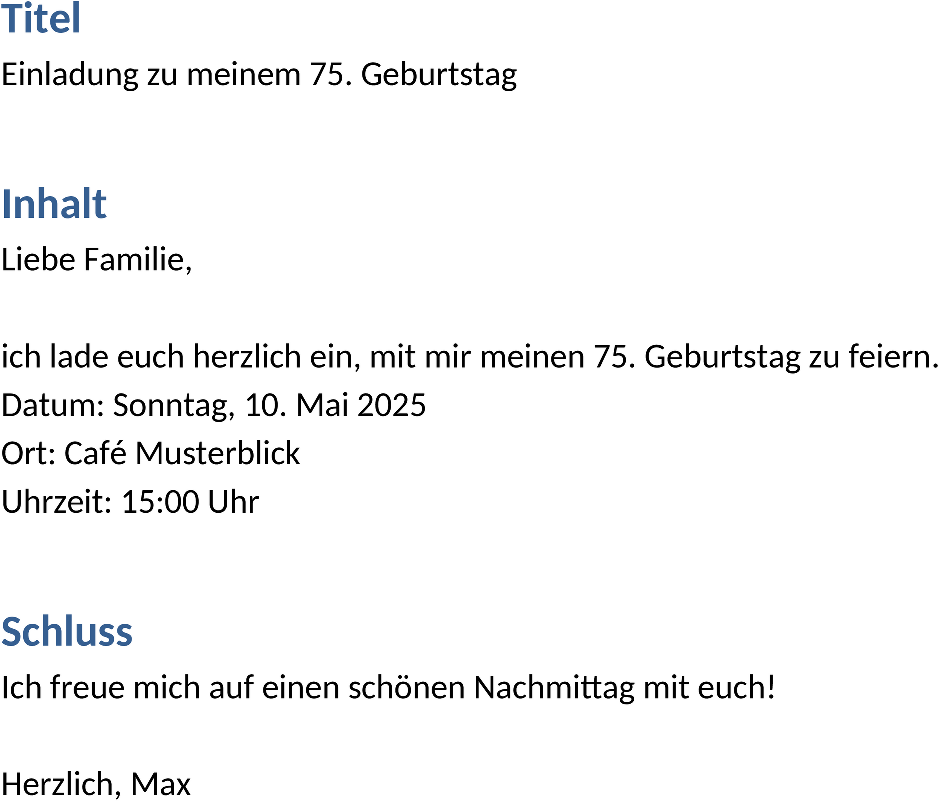 Einladung zum 75. Geburtstag: Word-Vorlage