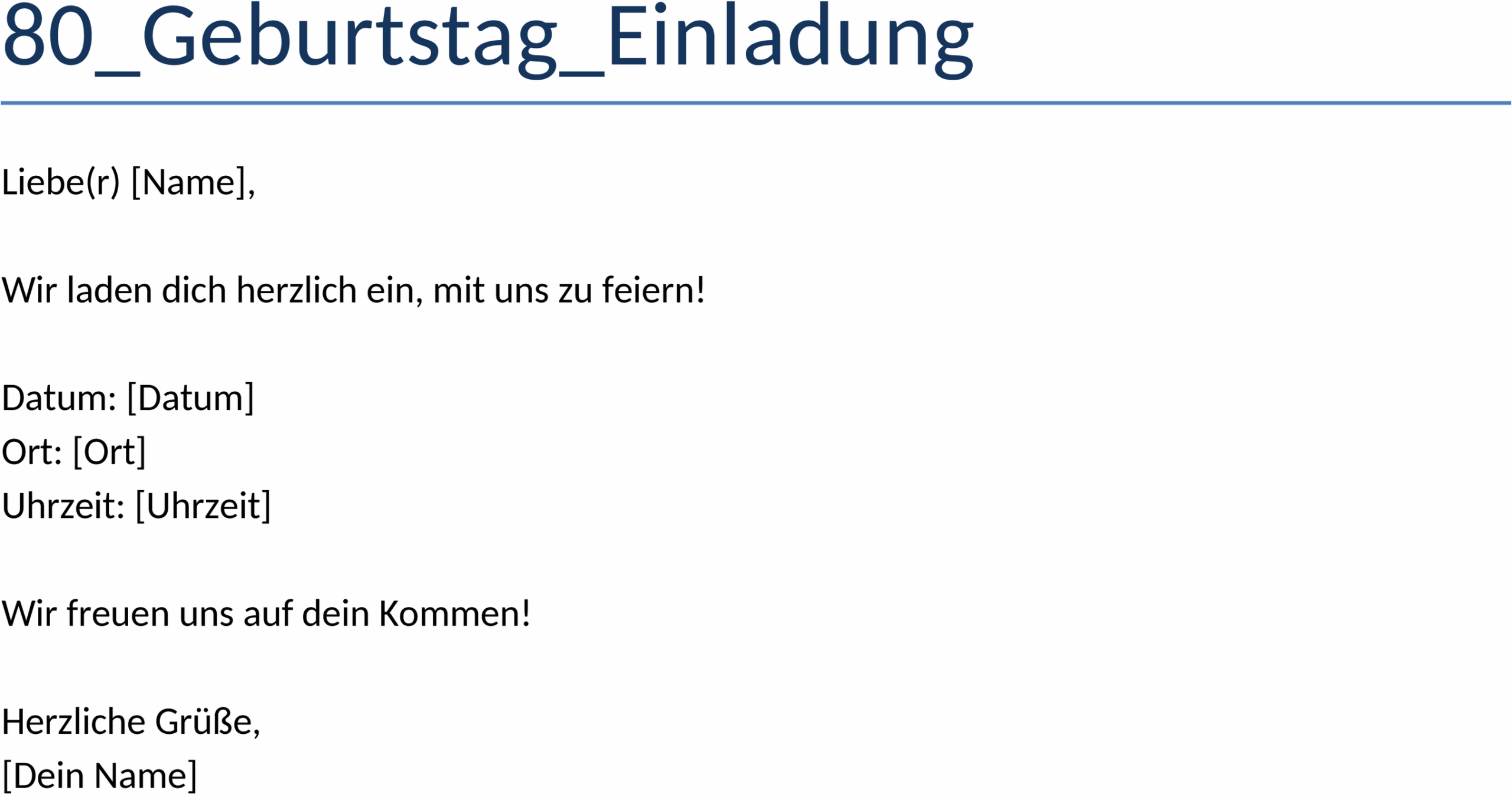 Word-Vorlage Einladung 80. Geburtstag