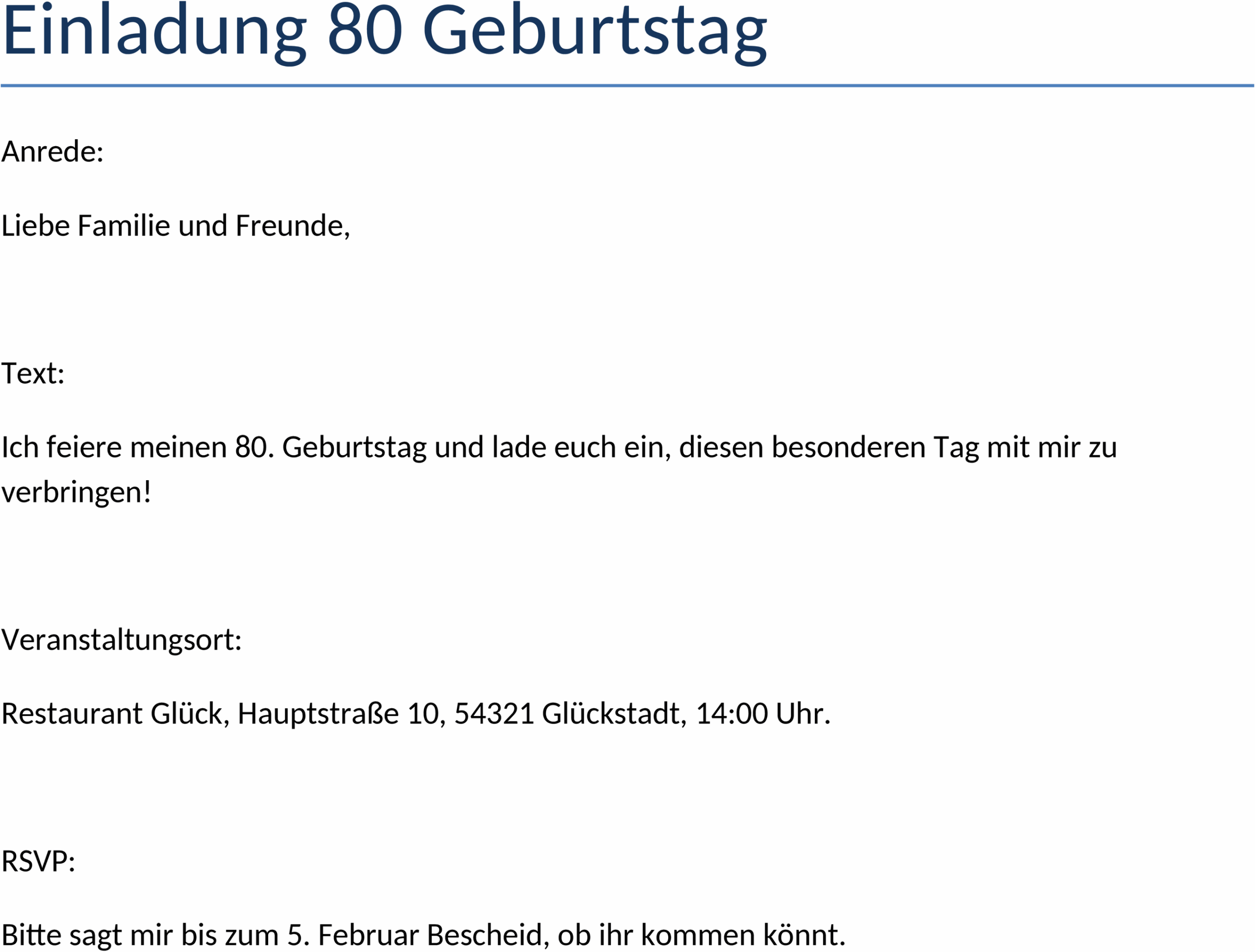 Word-Vorlage: Einladung zum 80. Geburtstag