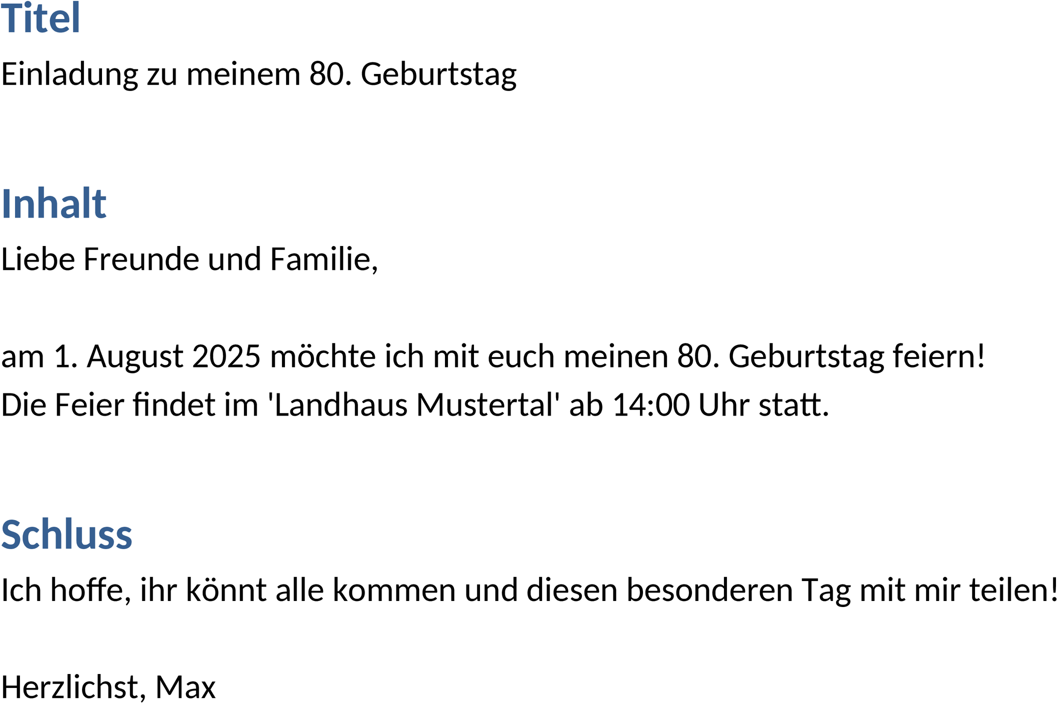 Einladung zum 80. Geburtstag im Word-Format