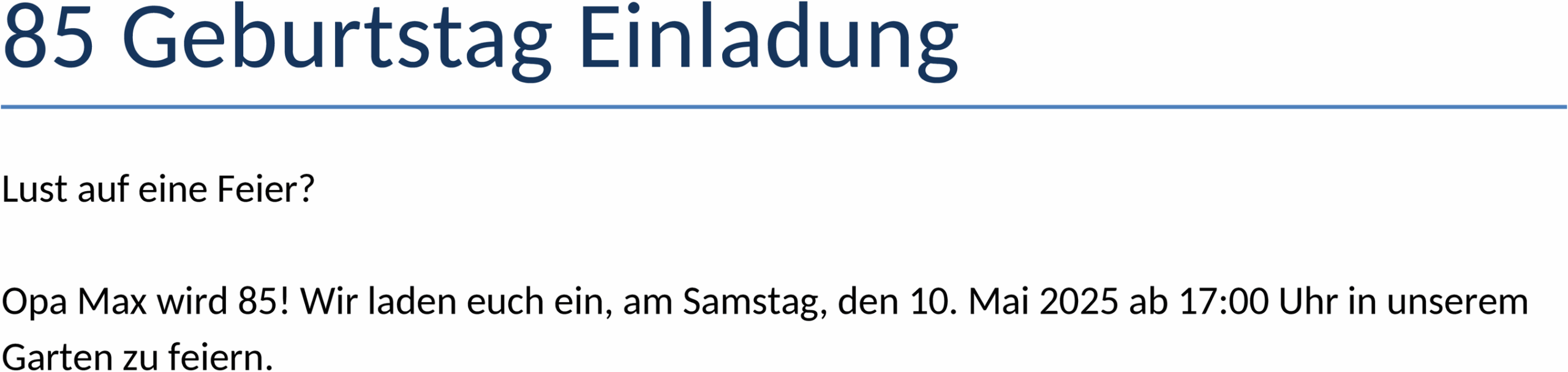 Word-Vorlage: Einladung zum 85. Geburtstag