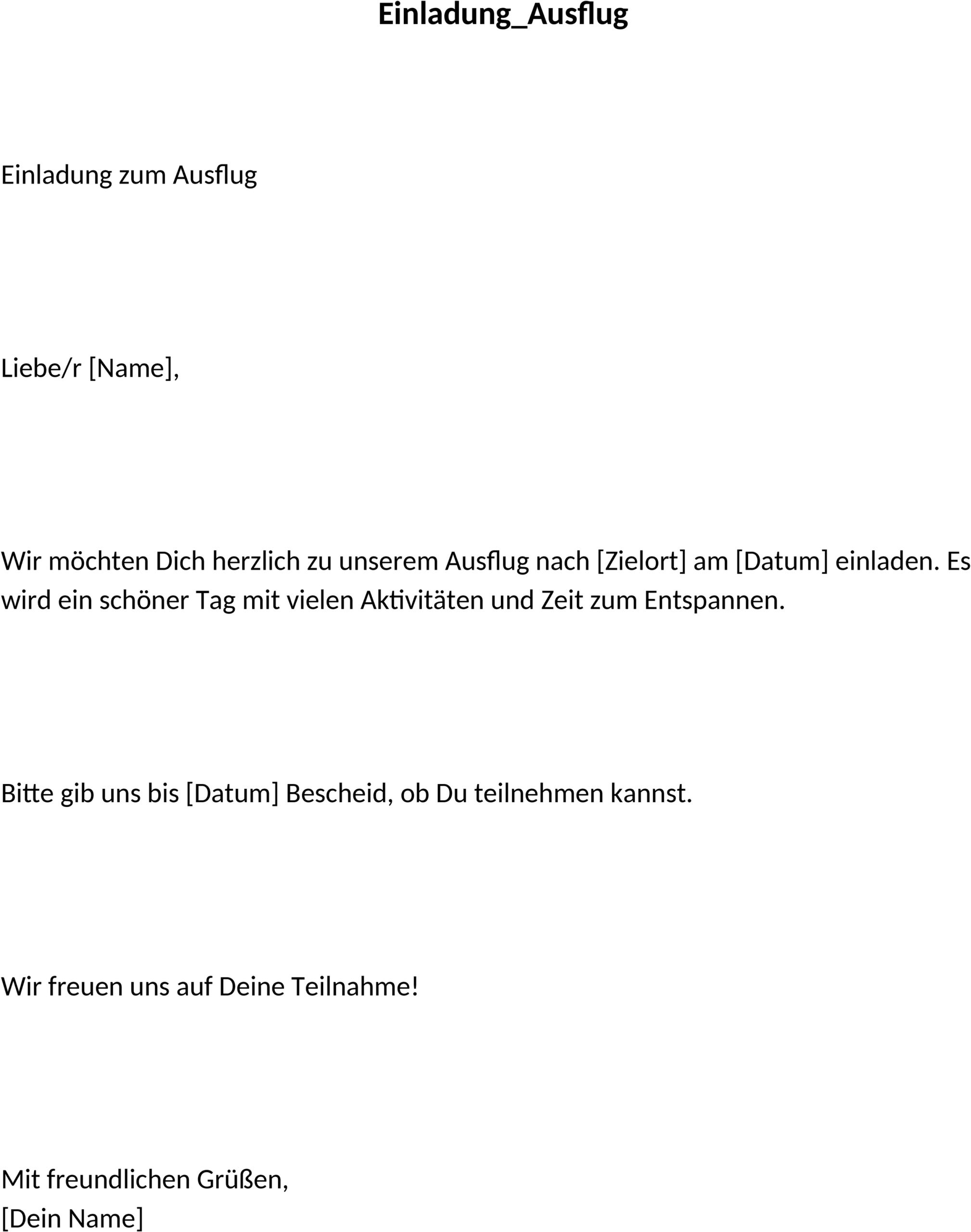 Einladungsvorlage für Ausflüge