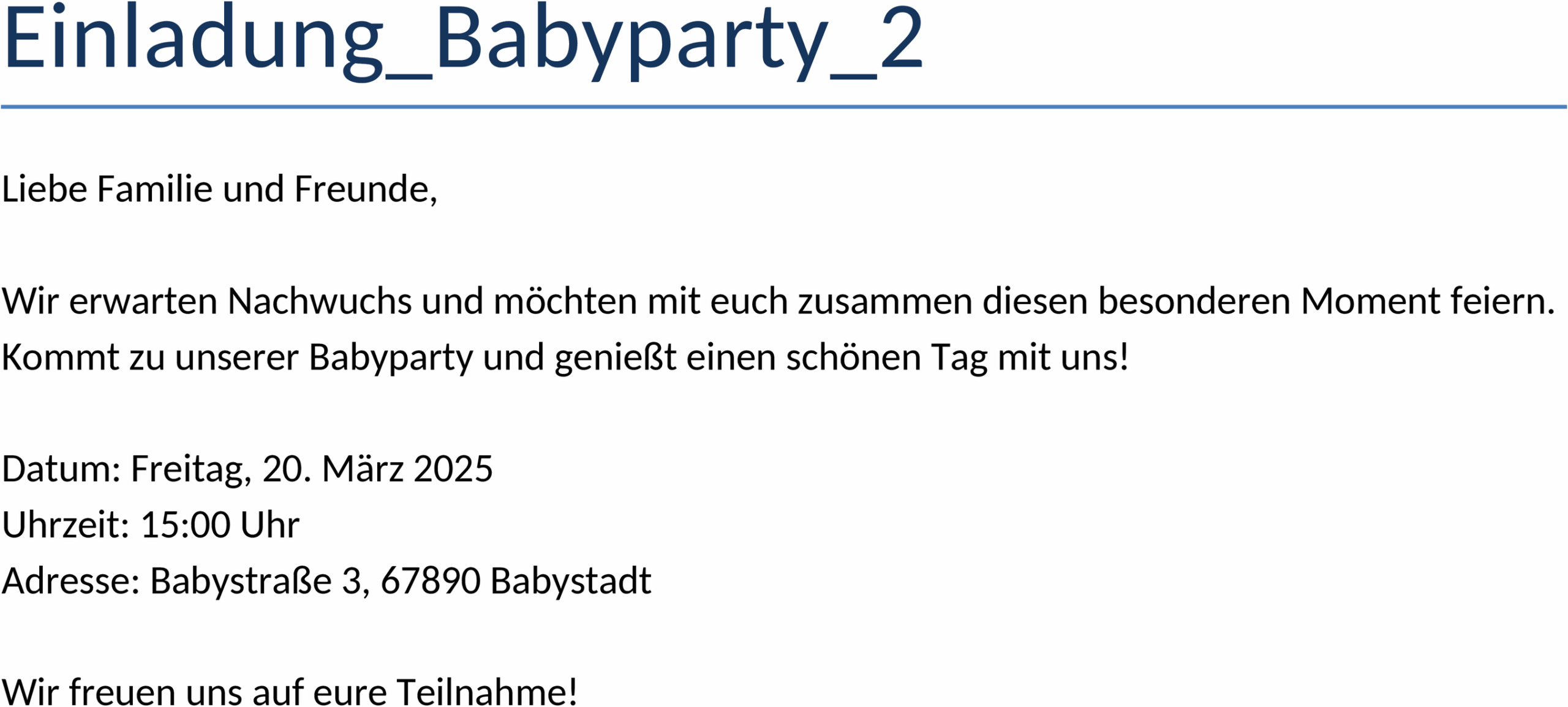 Einladung Babyparty Word