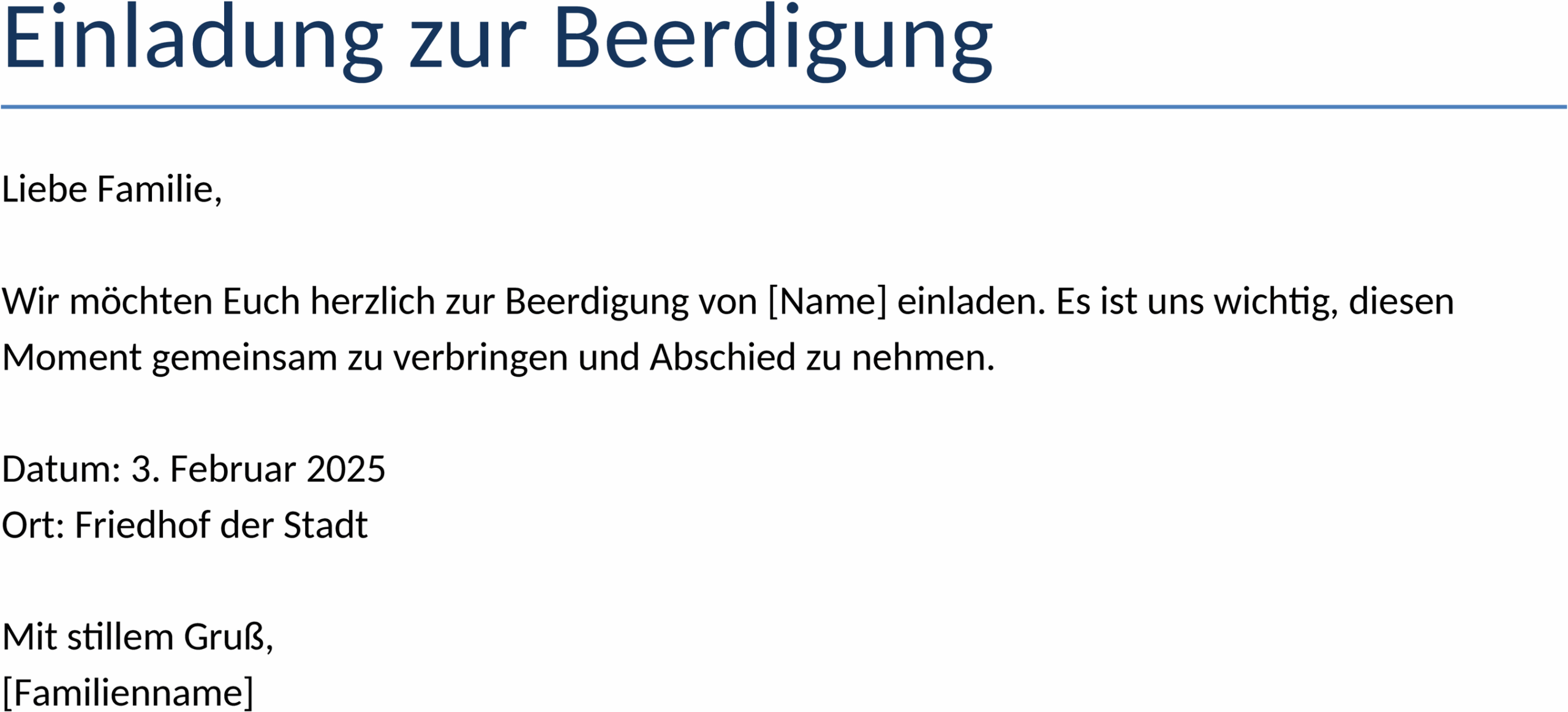 Einladung zur Beerdigung Word-Dokument