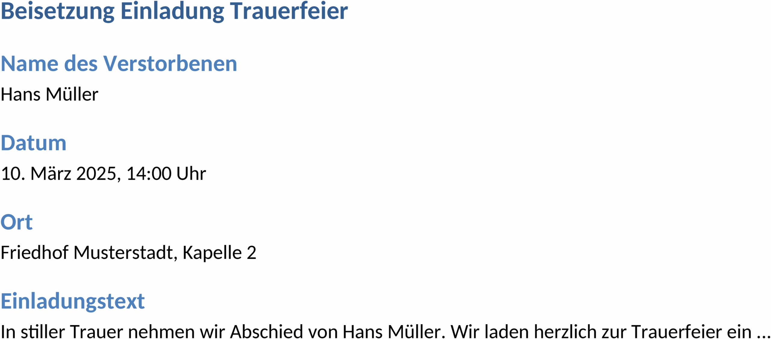 Word-Vorlage Einladung Trauerfeier