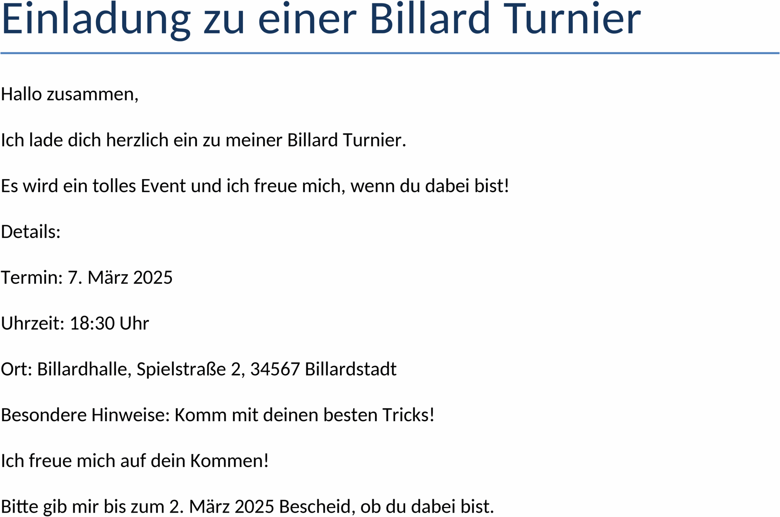 Word-Vorlage Einladung Billard-Turnier