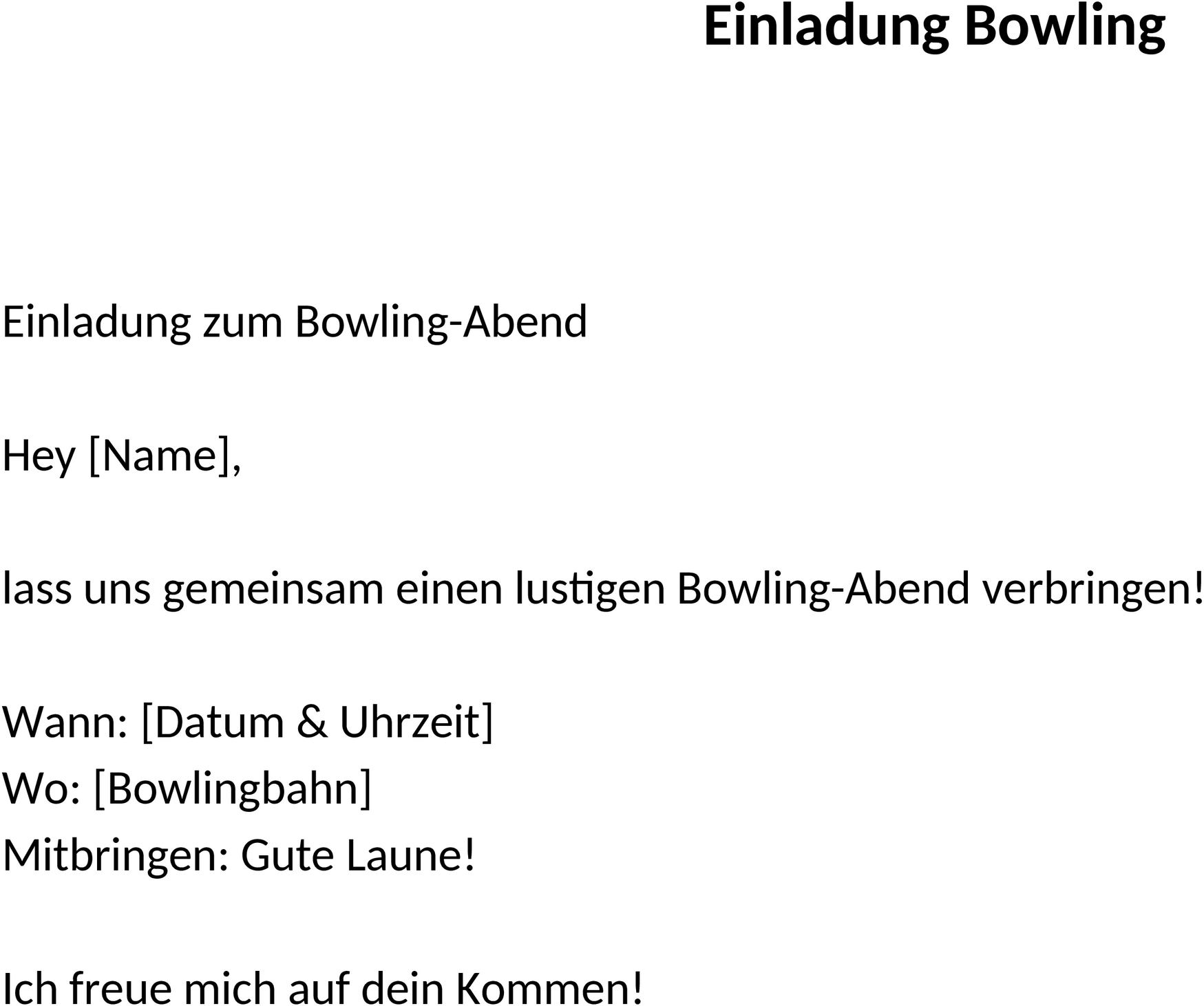 Bowling Einladung - Word Vorlage