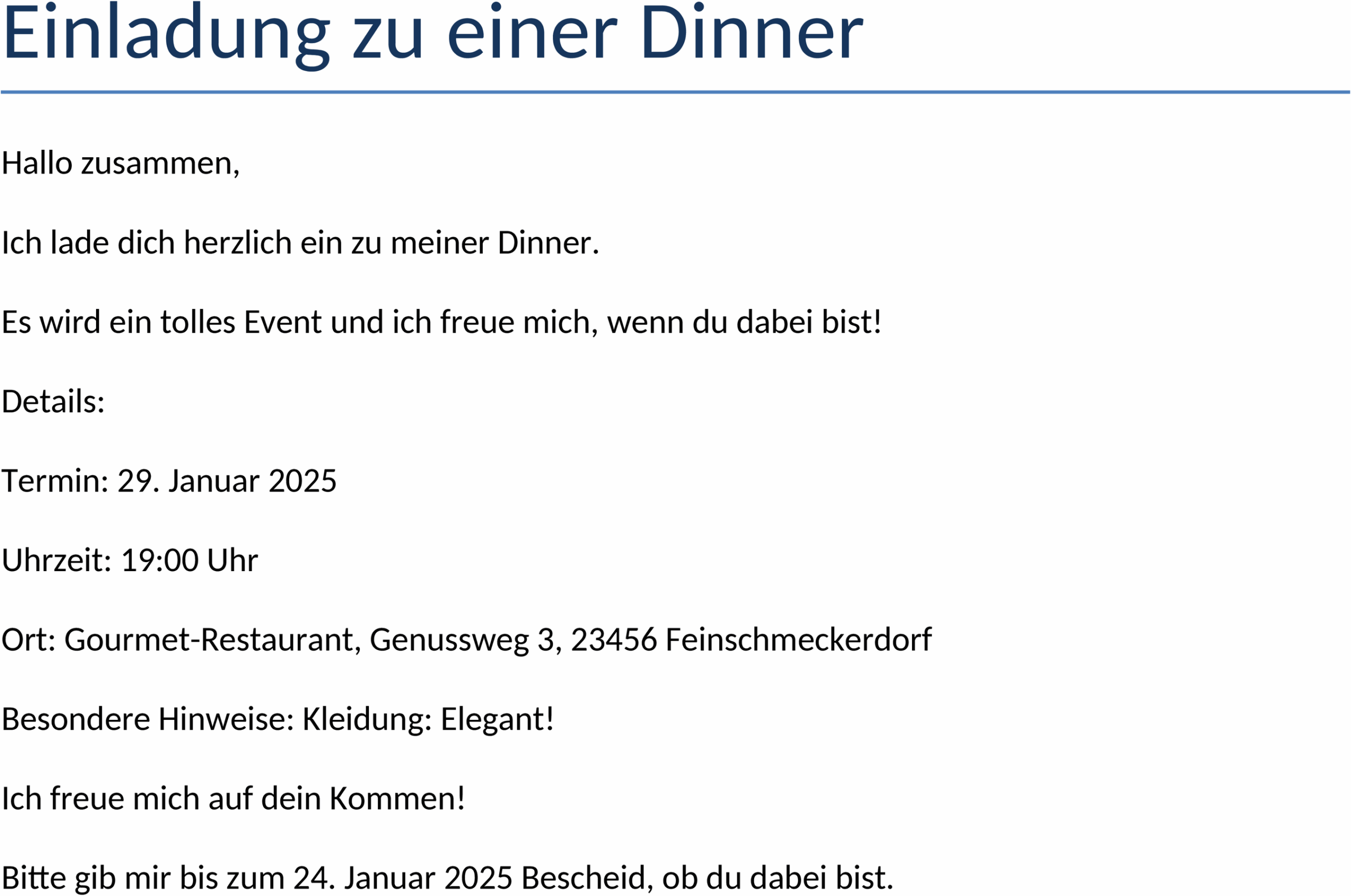 Word Vorlage Einladung Dinner