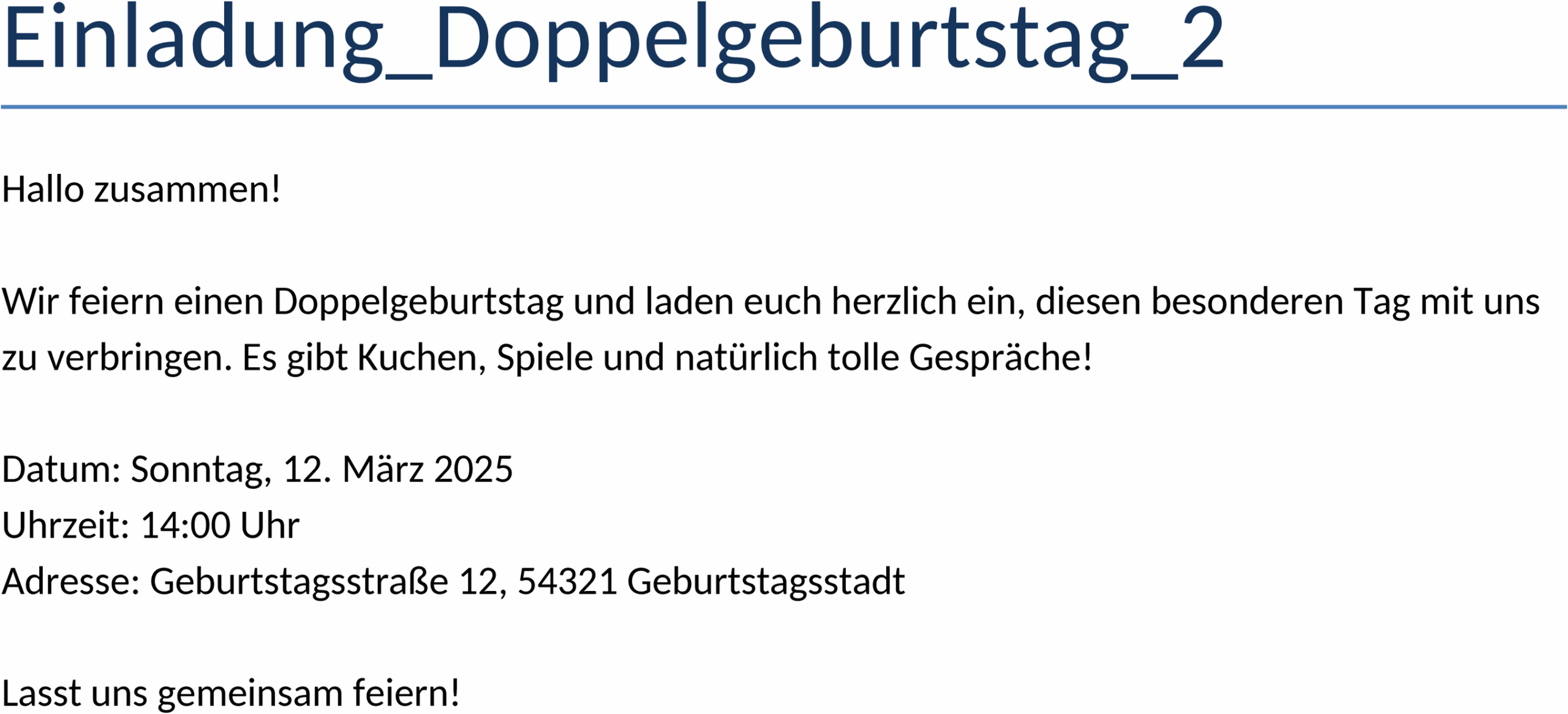 Word Vorlage Einladung Doppelgeburtstag