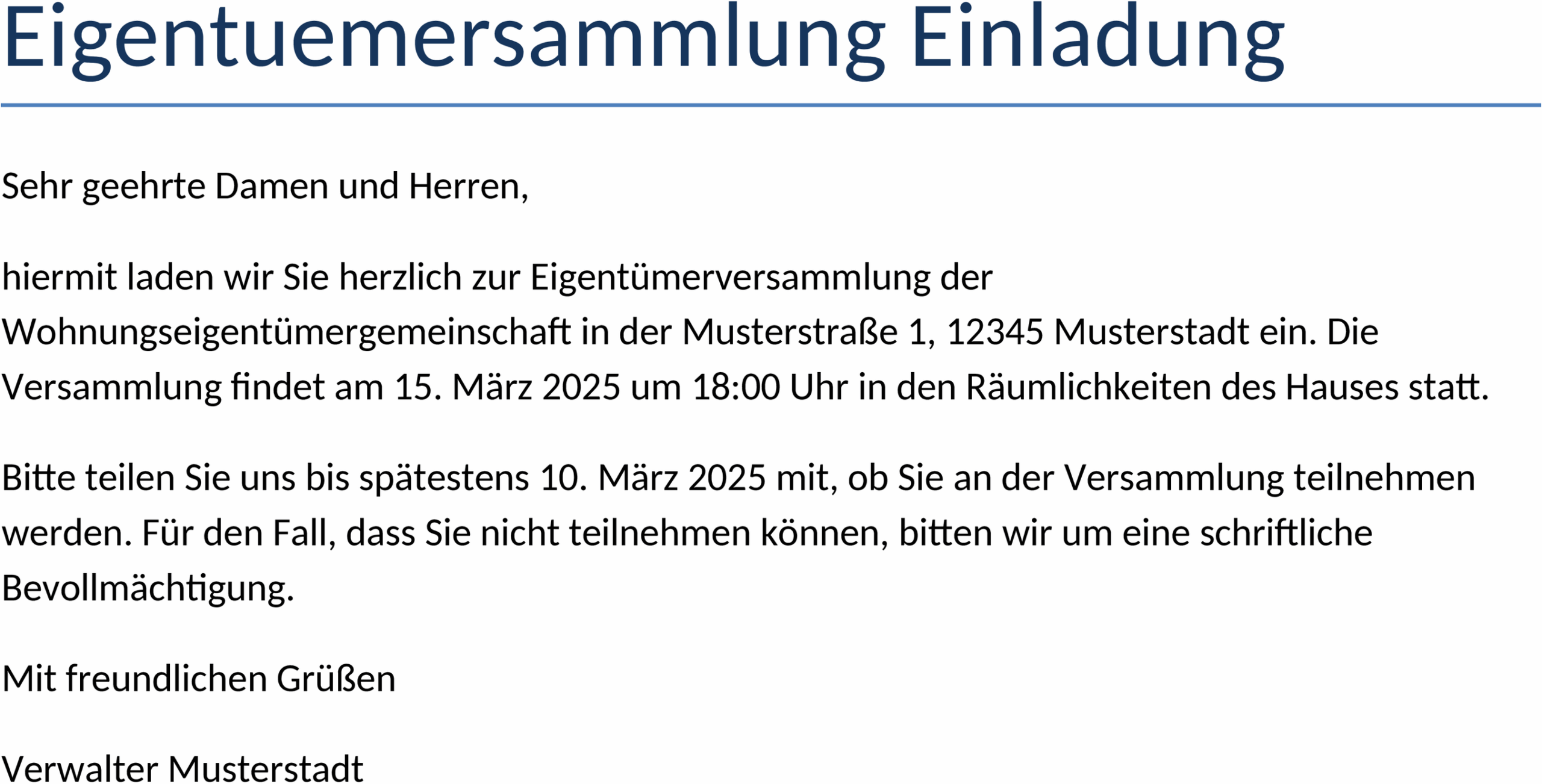 Word-Dokument Einladung Eigentümerversammlung