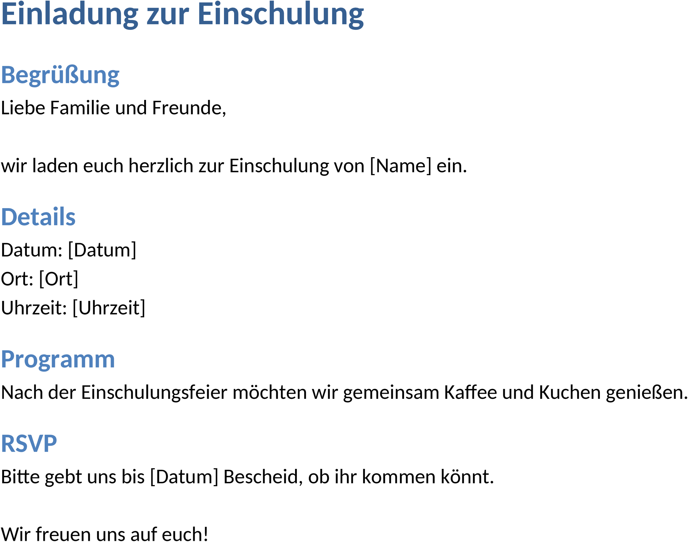 Word Vorlage für Einladung zur Einschulung