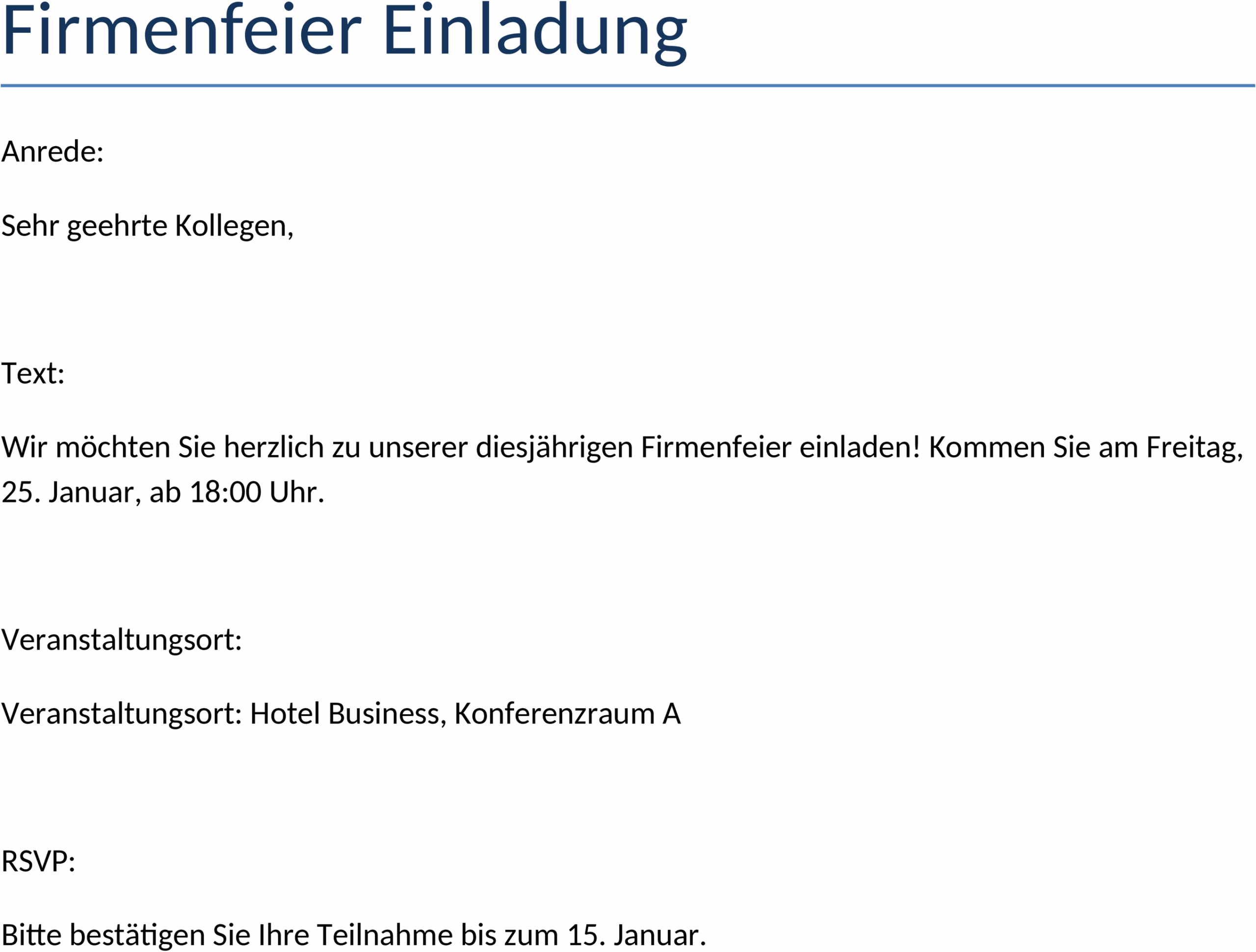 Firmenfeier Einladung Word-Template