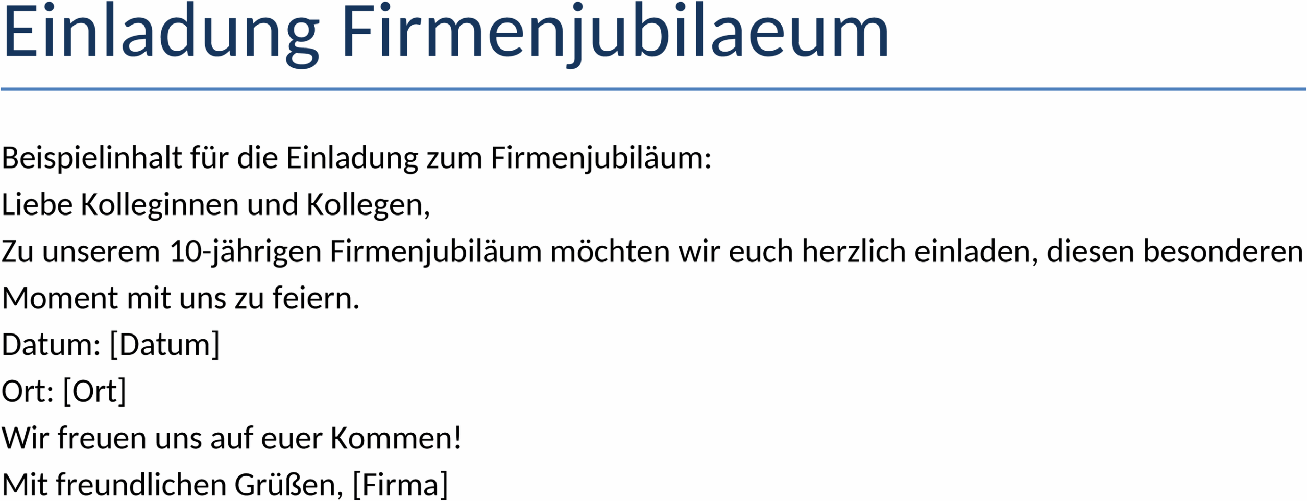 Einladungsvorlage im Word-Format für Firmenjubiläen