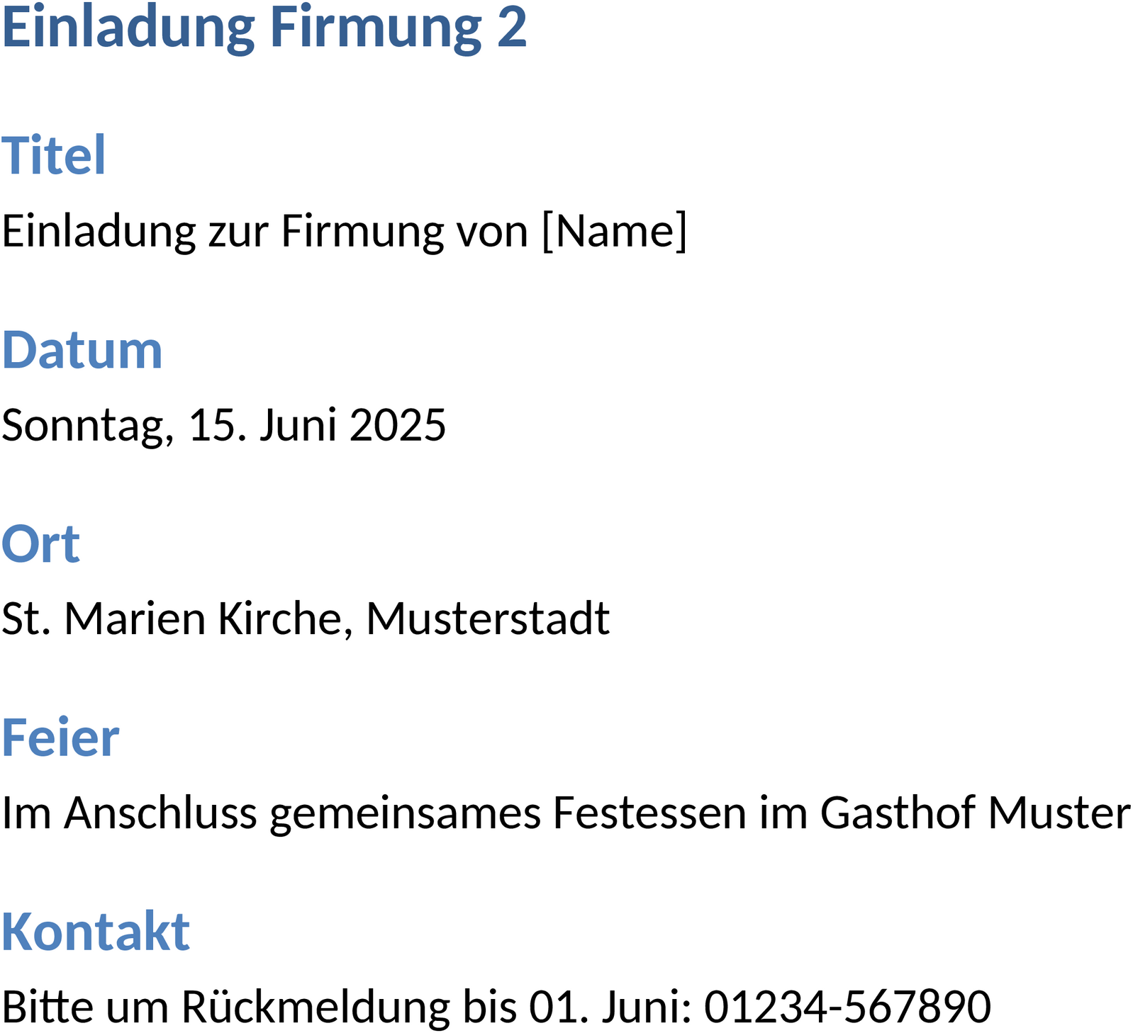 Word-Vorlage Einladung zur Firmung