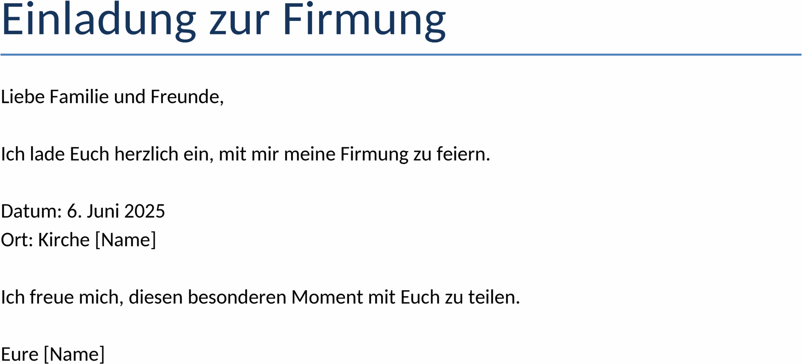 Einladung zur Firmung im Word-Format