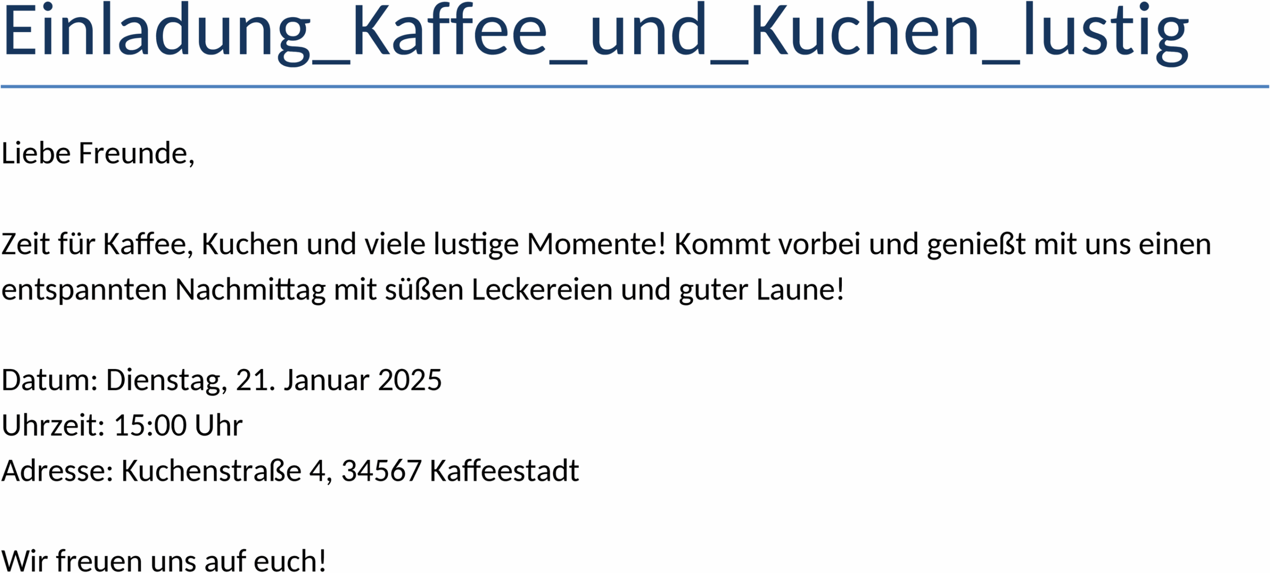 Einladung Kaffee und Kuchen Vorlage