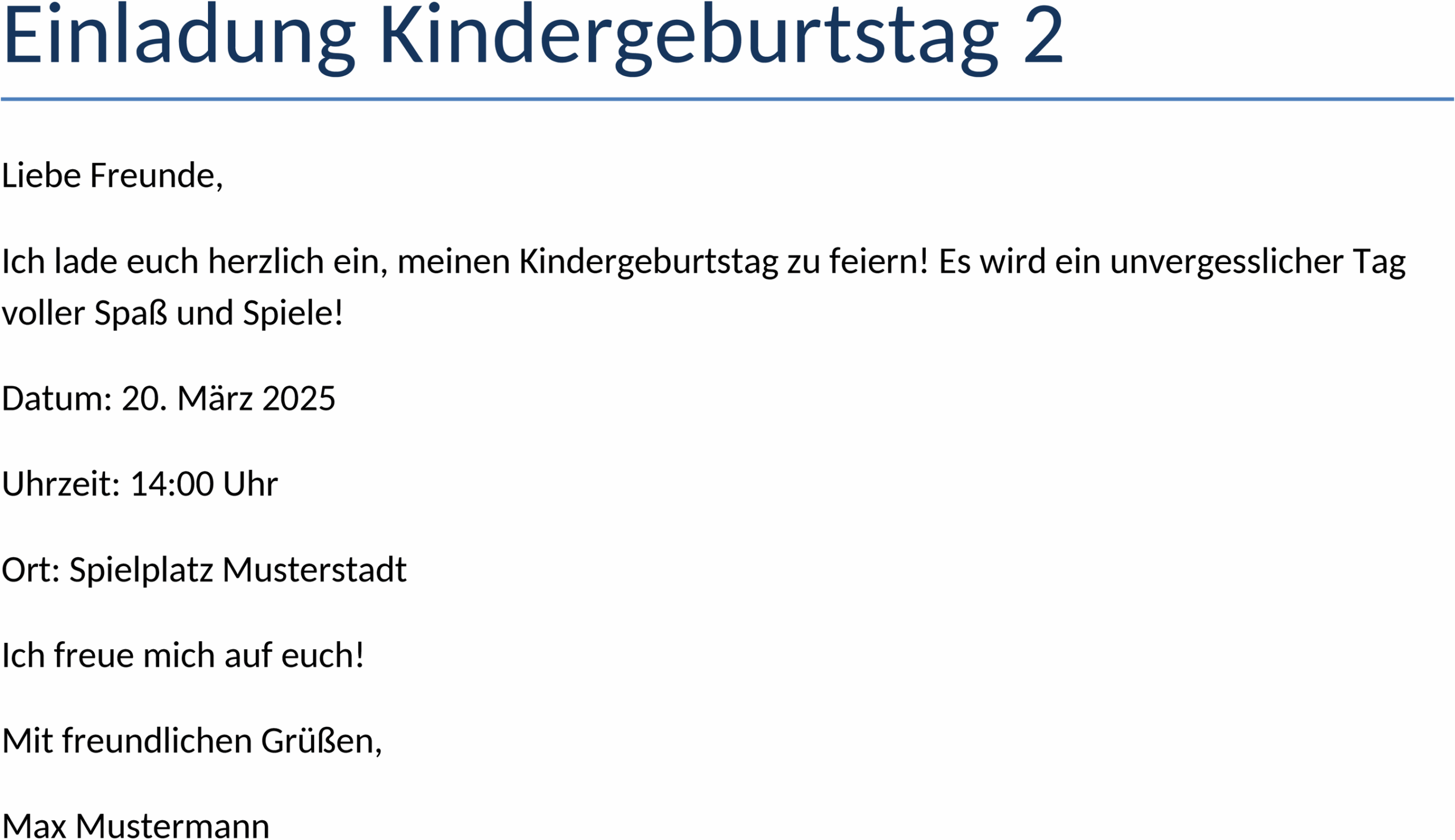 Einladung Kindergeburtstag Word-Vorlage