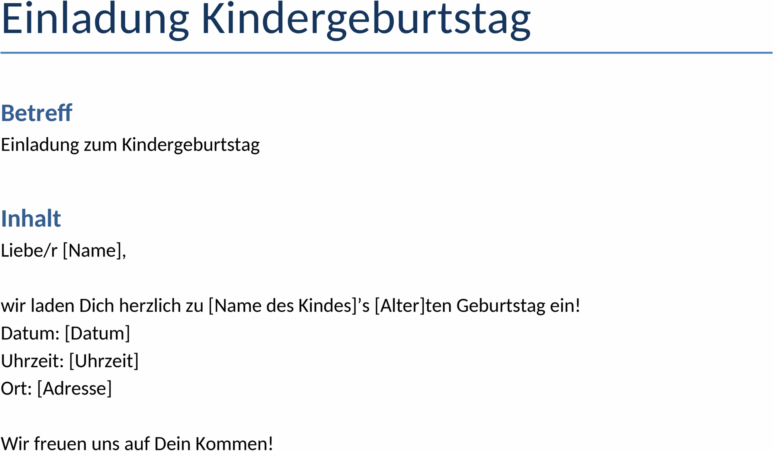 Einladung zum Kindergeburtstag als Word-Dokument