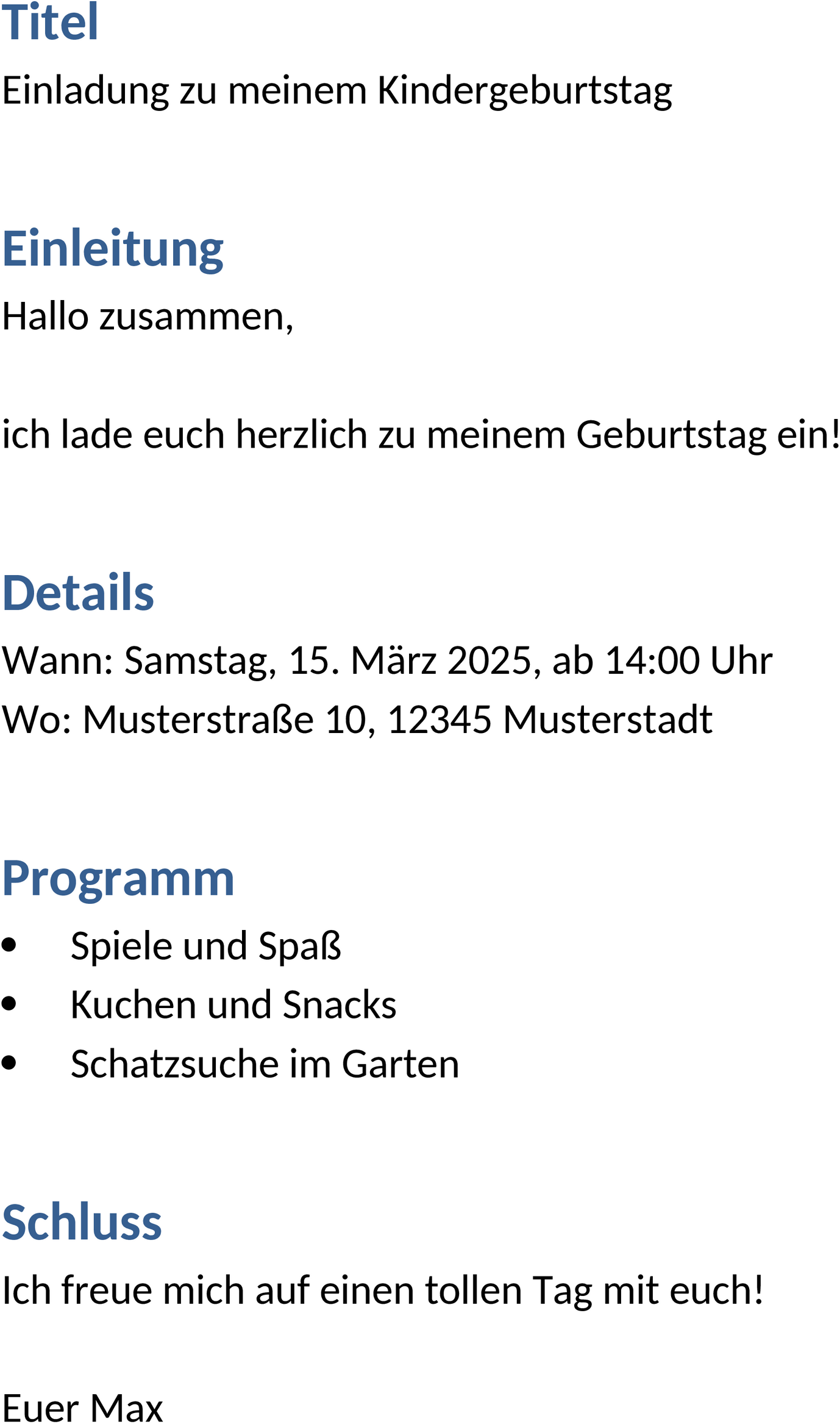 Einladungsvorlage Kindergeburtstag Word