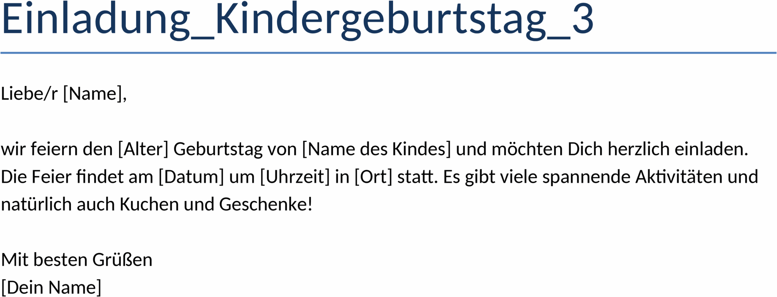 Word-Vorlage Einladung Kindergeburtstag