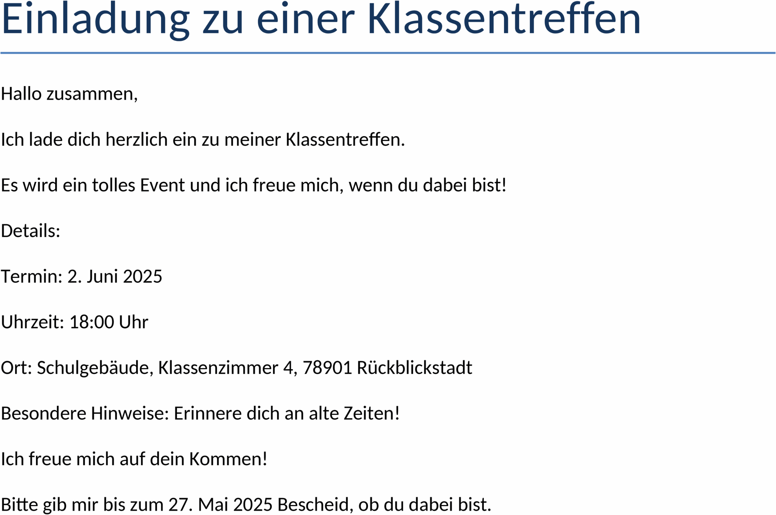 Einladung Klassentreffen Vorlage