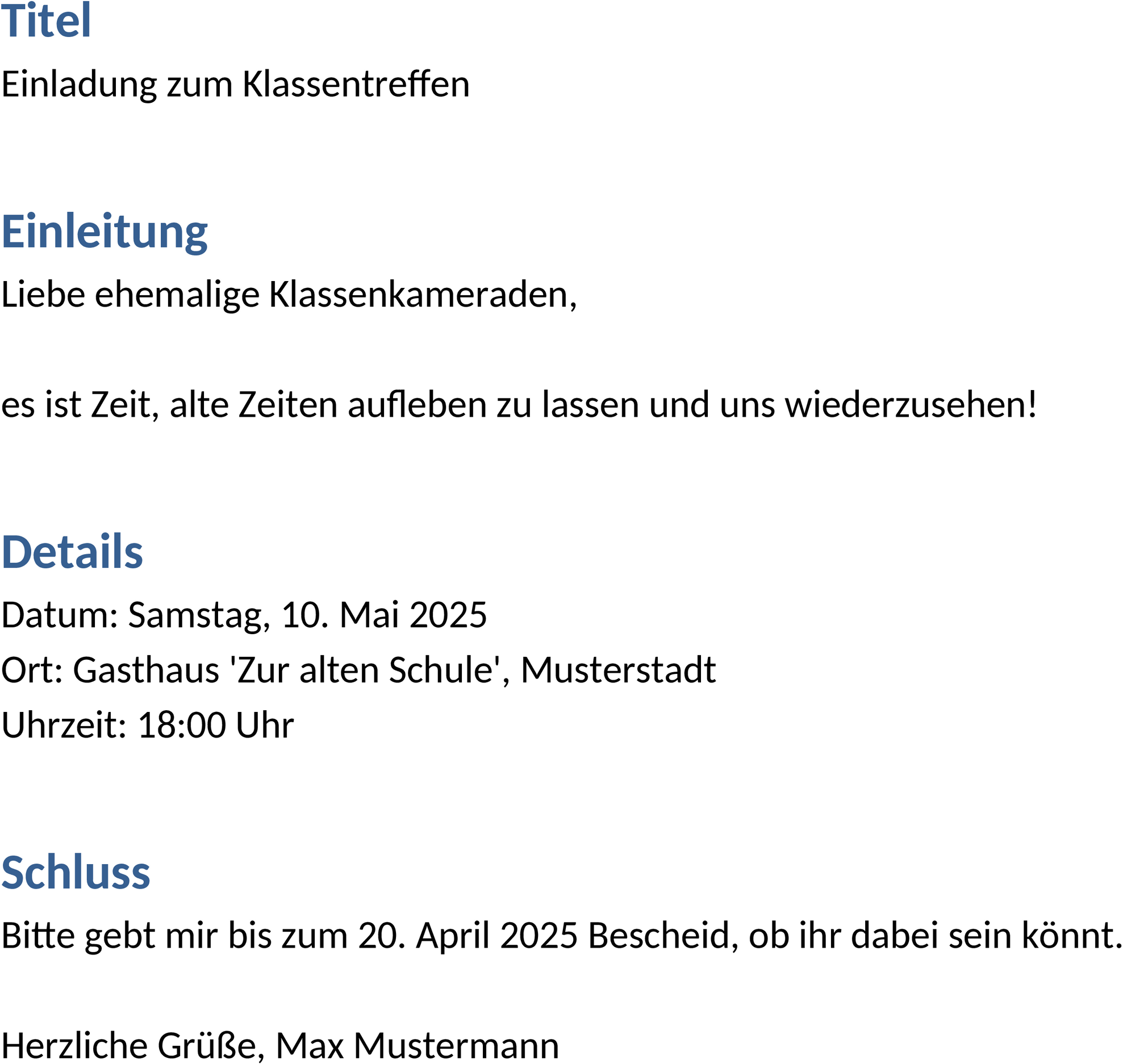 Word-Dokument Einladung Klassentreffen