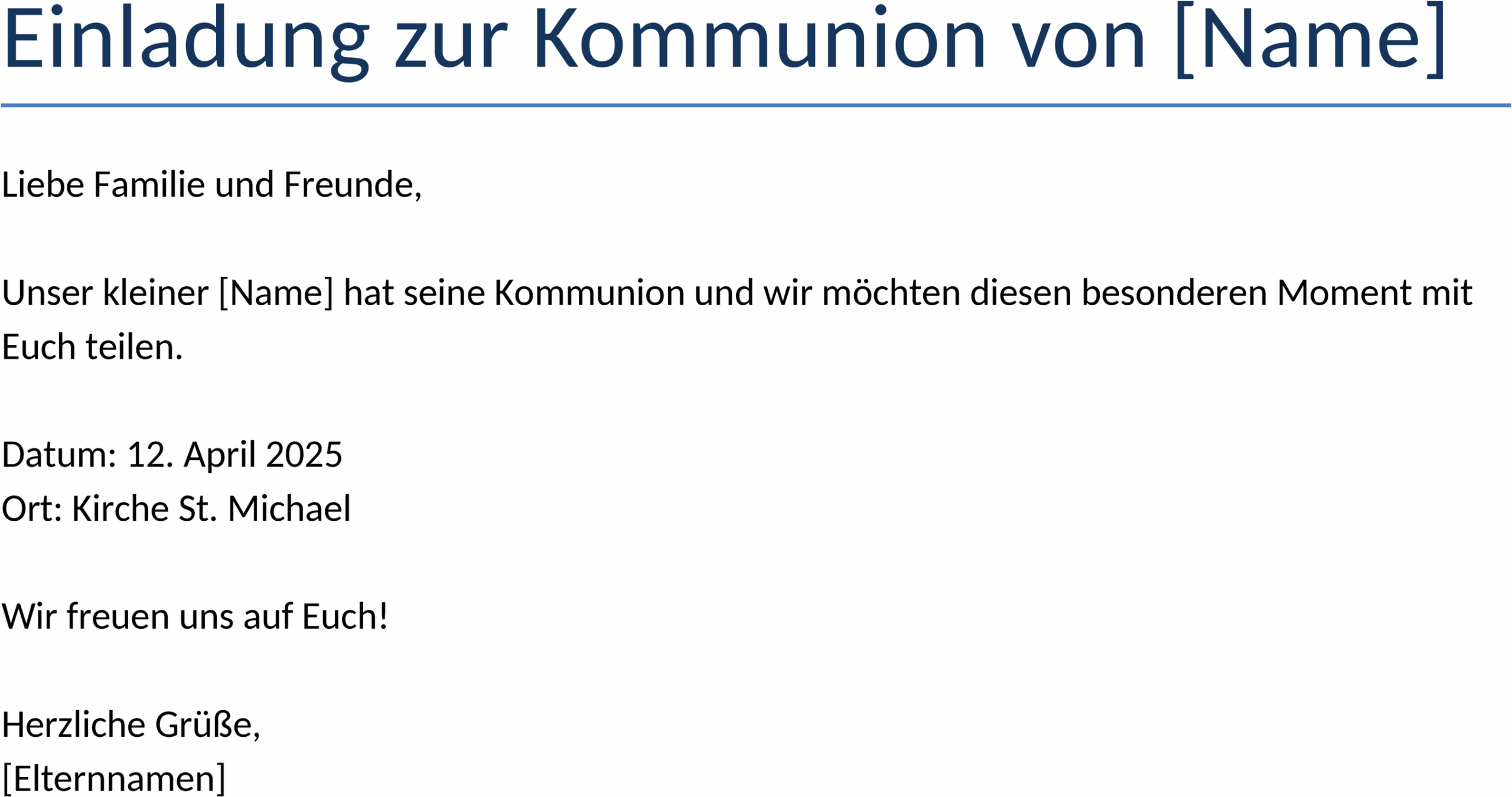 Einladungsvorlage Kommunion Junge