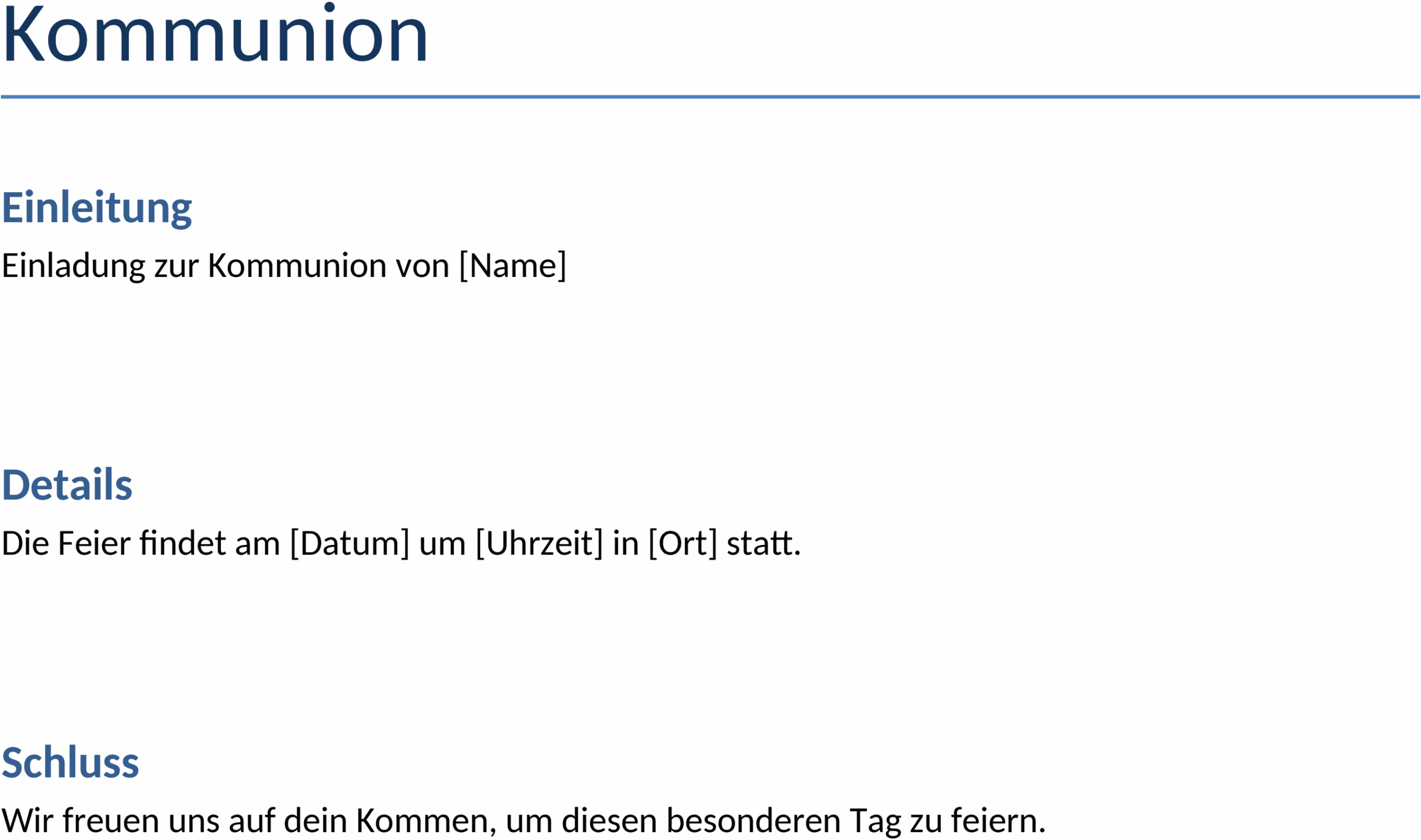Einladungsvorlage für Kommunion