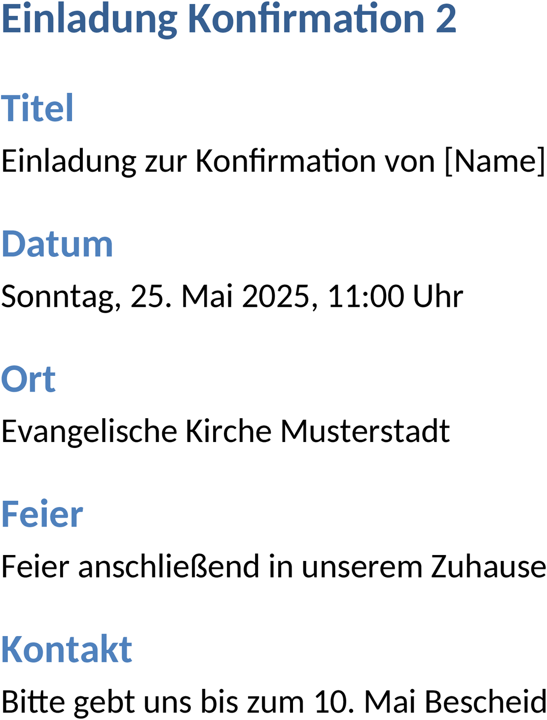 Einladung zur Konfirmation im Word-Format