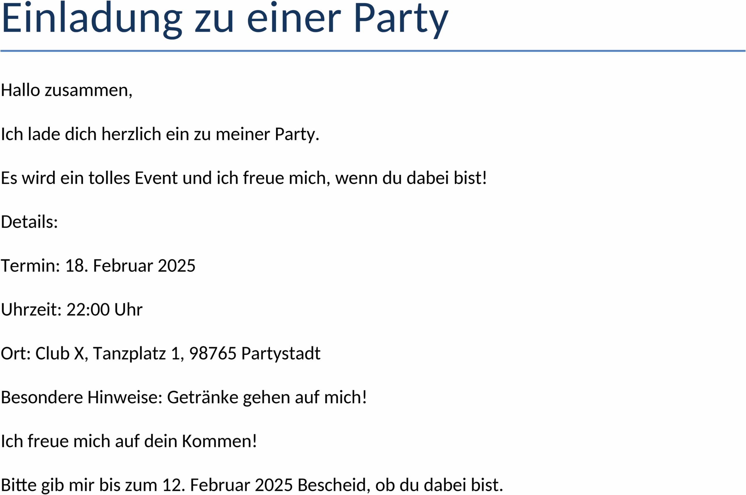 Einladungsvorlage für Party im Word-Format