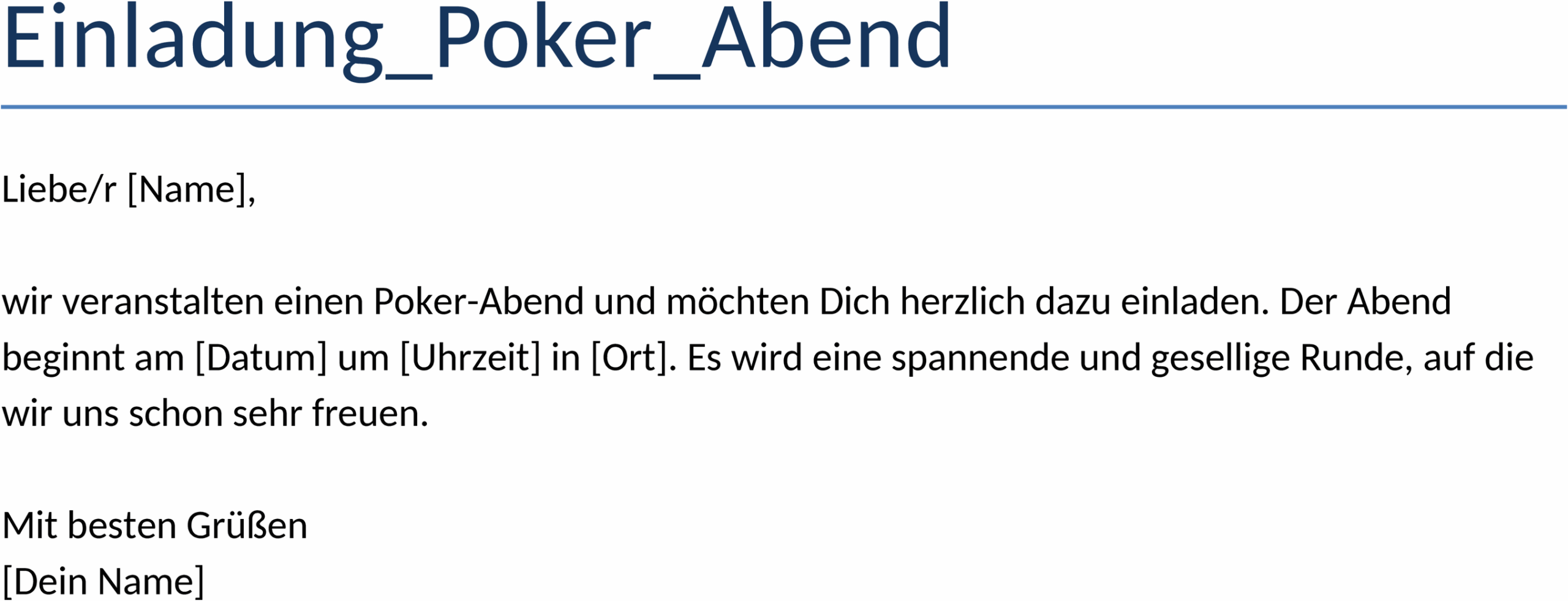 Einladungsvorlage für Pokerabend