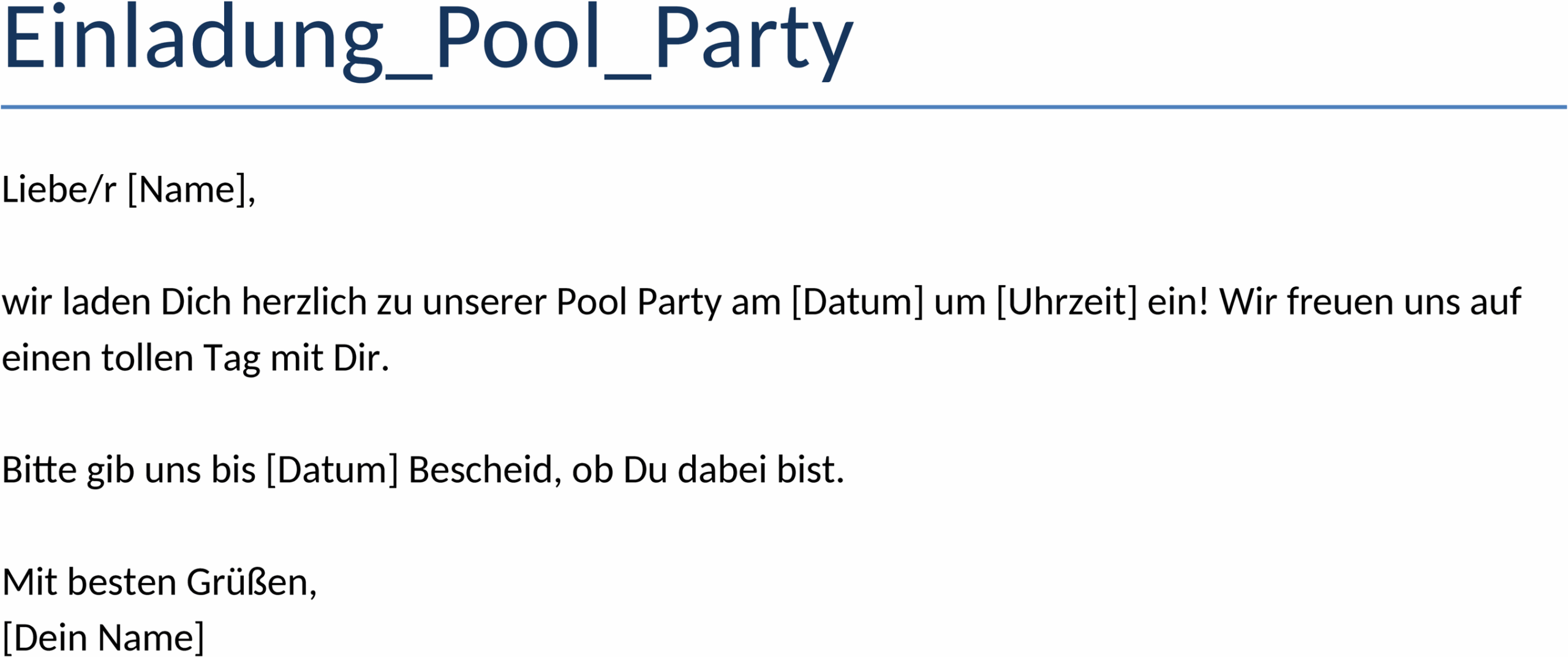 Poolparty Einladungsvorlage im DOCX-Format