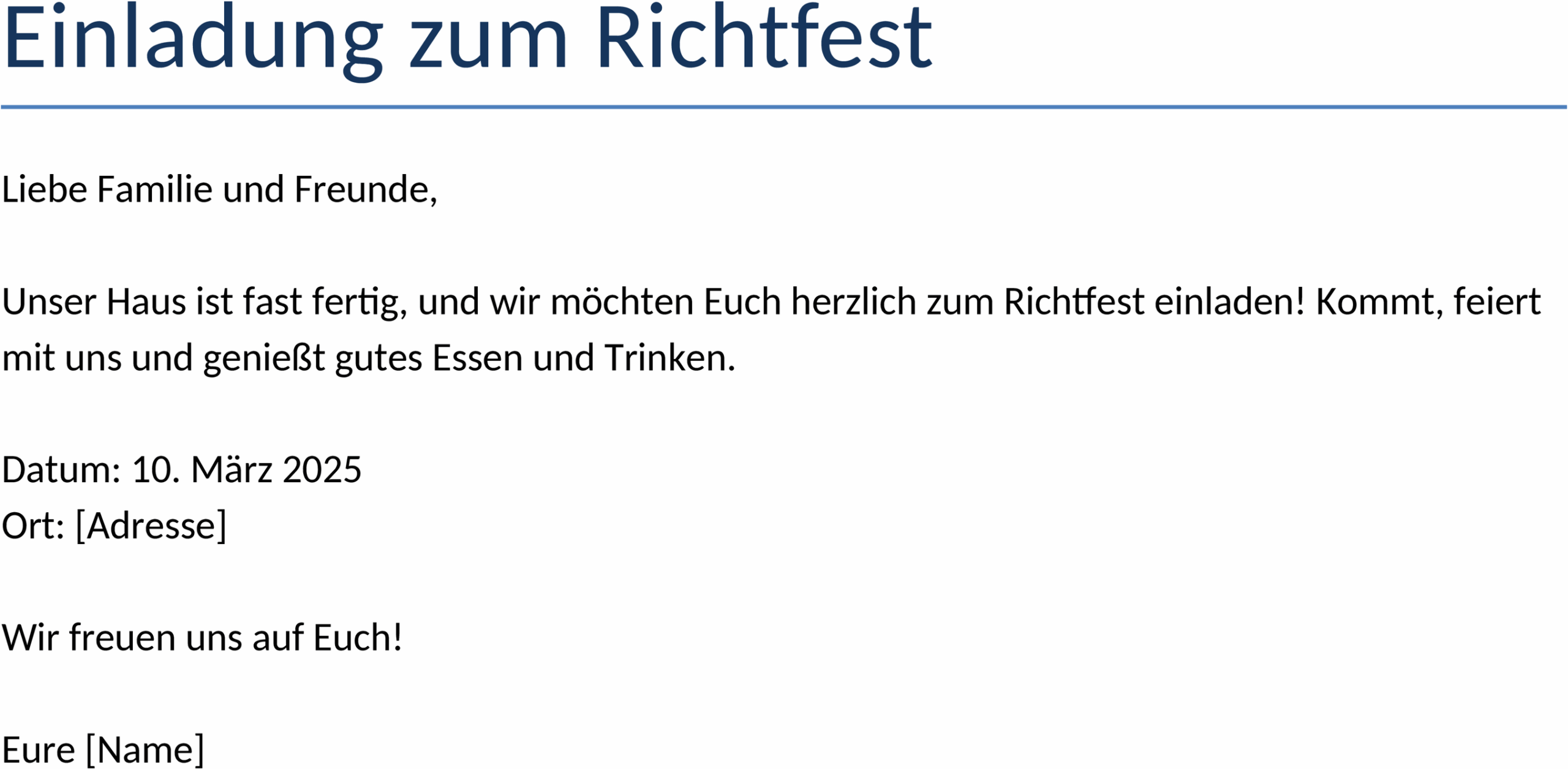 Einladung zum Richtfest: Word-Vorlage