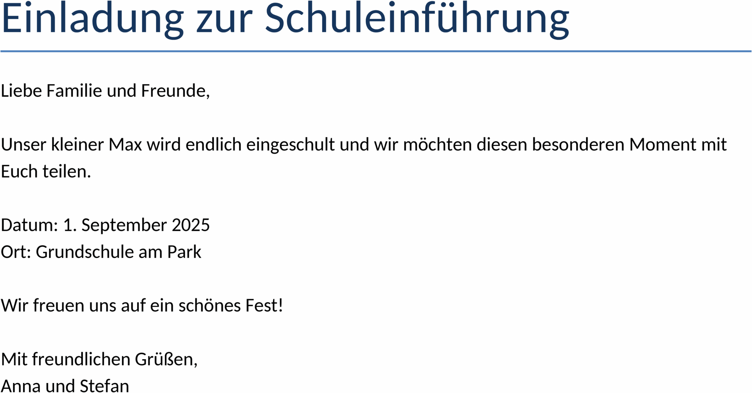 Einladung zur Schuleinführung Vorlage
