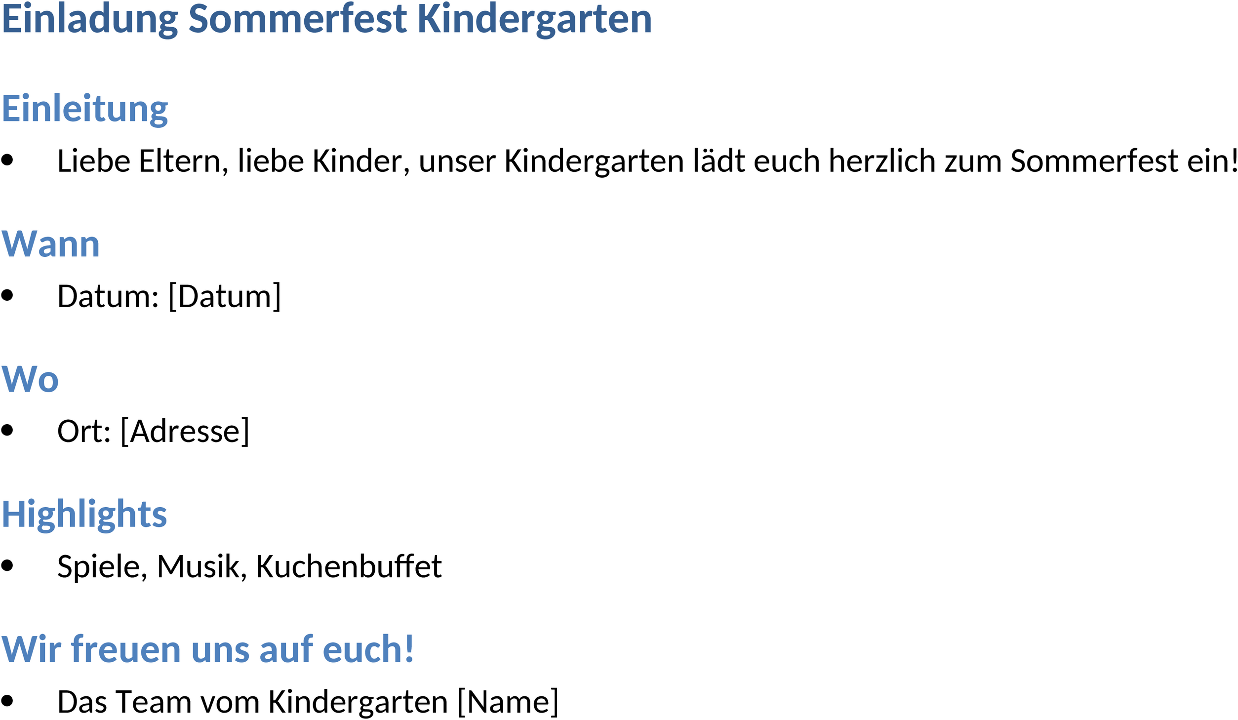 Einladung Sommerfest Kindergarten Word