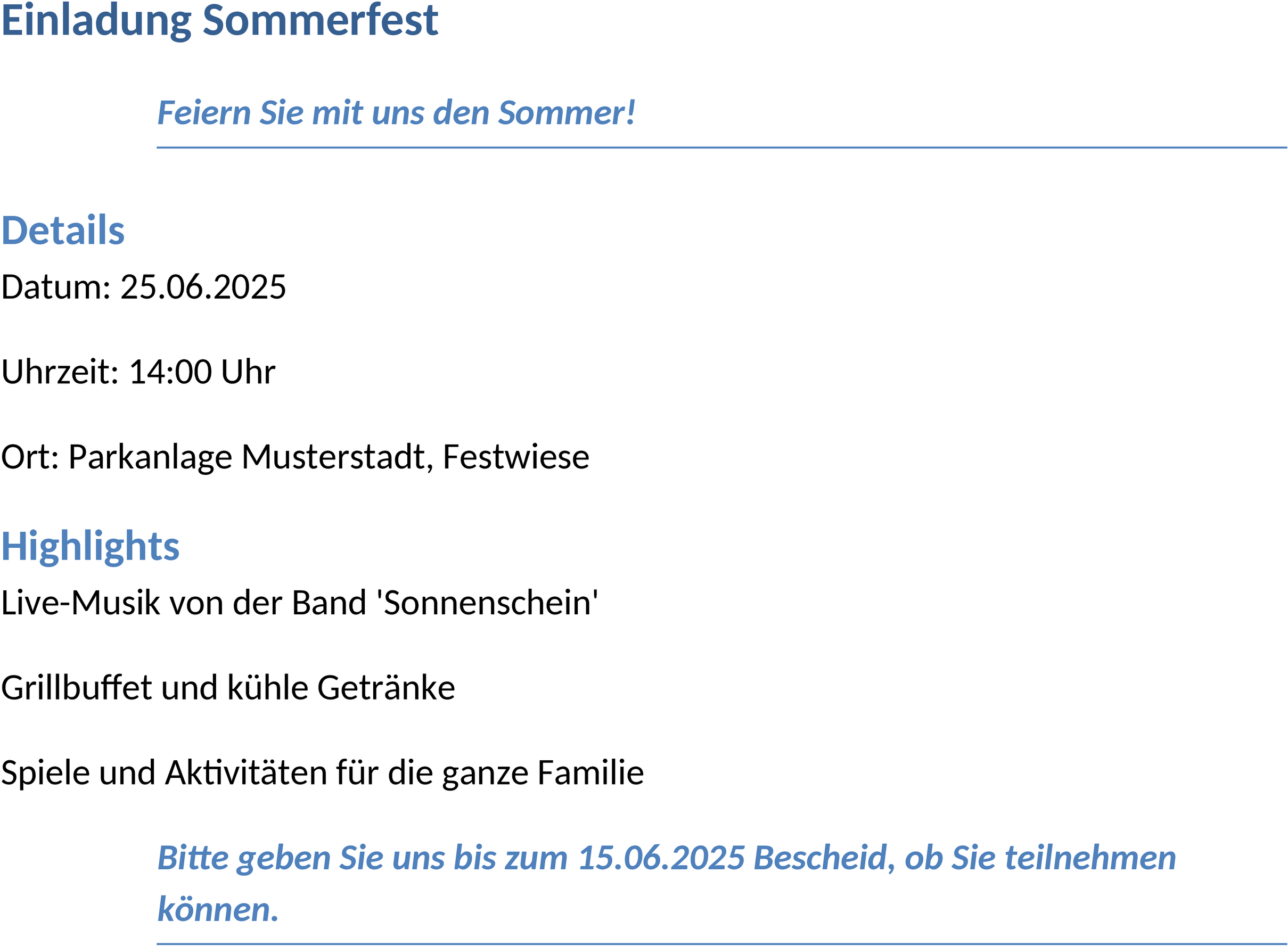 Word-Vorlage Einladung Sommerfest