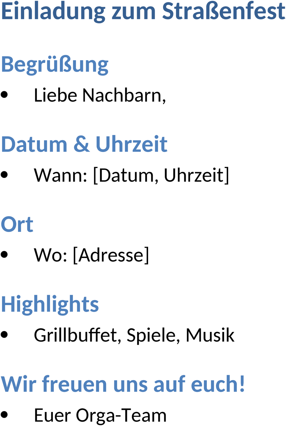 Word-Vorlage Einladung Straßenfest