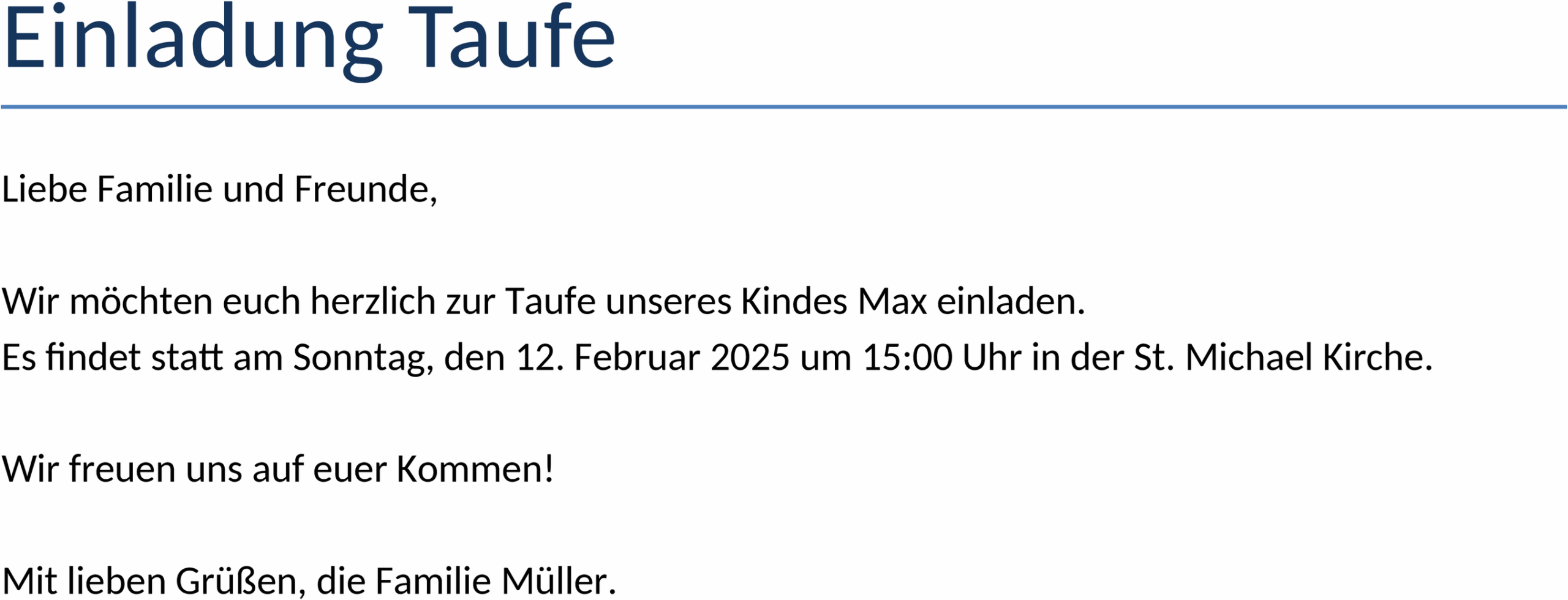 Word-Vorlage Einladung zur Taufe