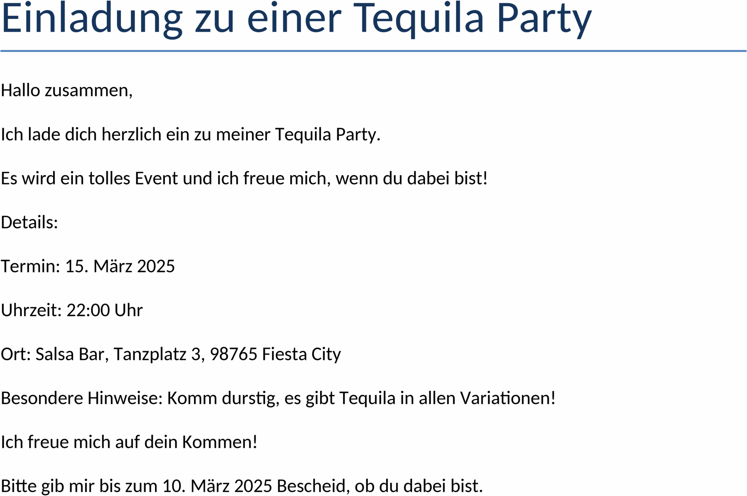 Word Vorlage Einladung Tequila Party