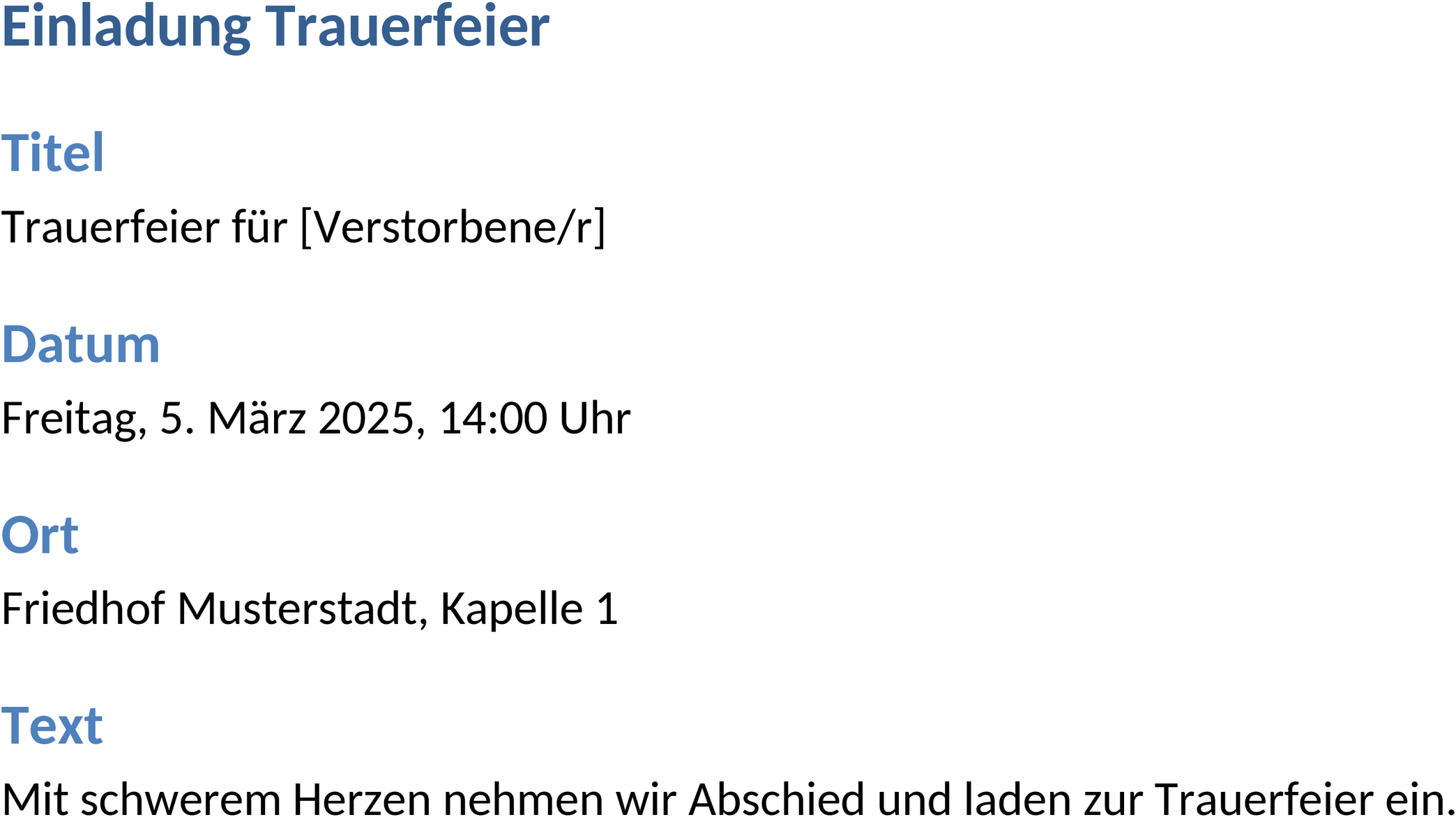 Word-Vorlage Trauerfeier Einladung