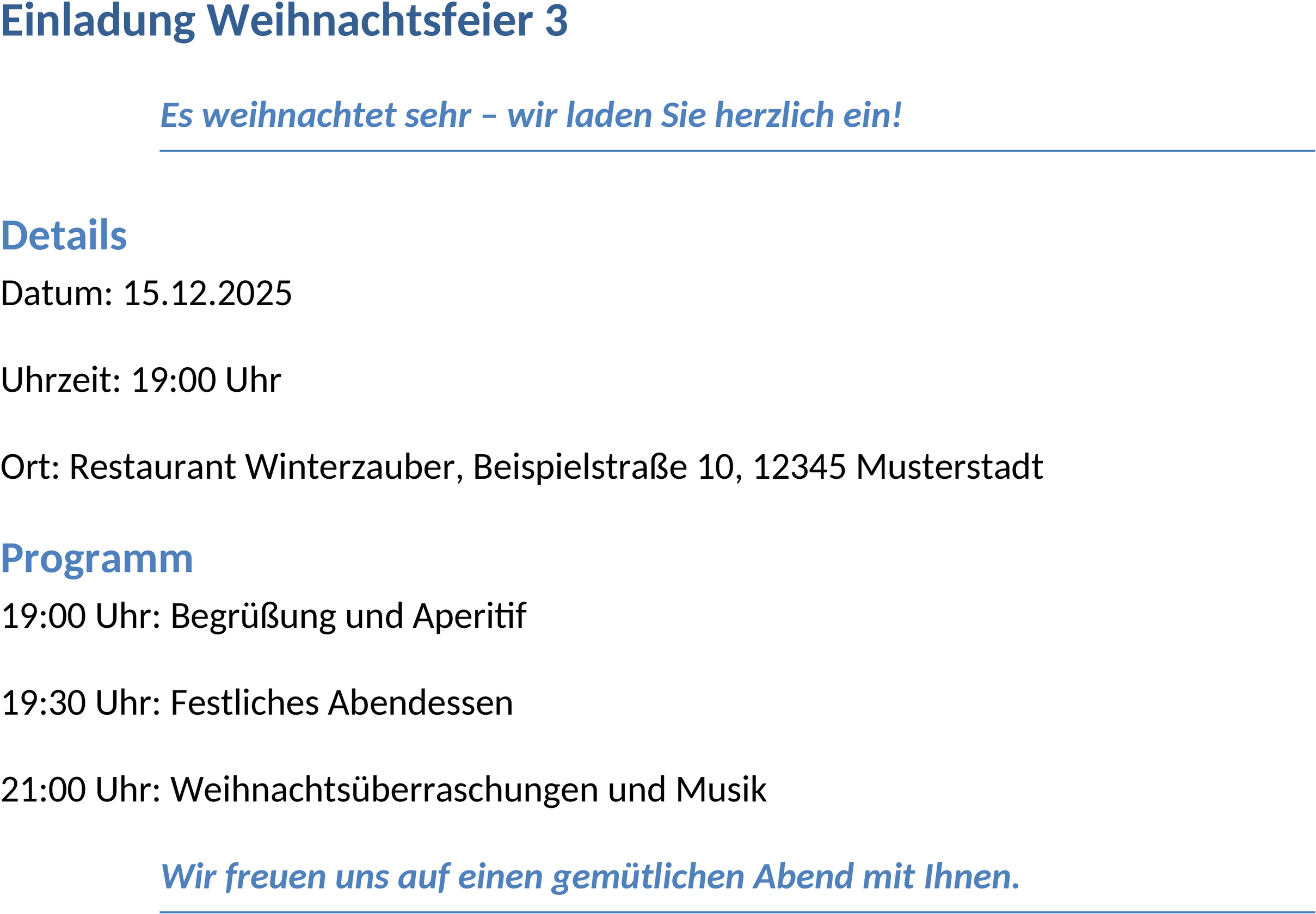Einladungsvorlage für Weihnachtsfeier im Word-Format