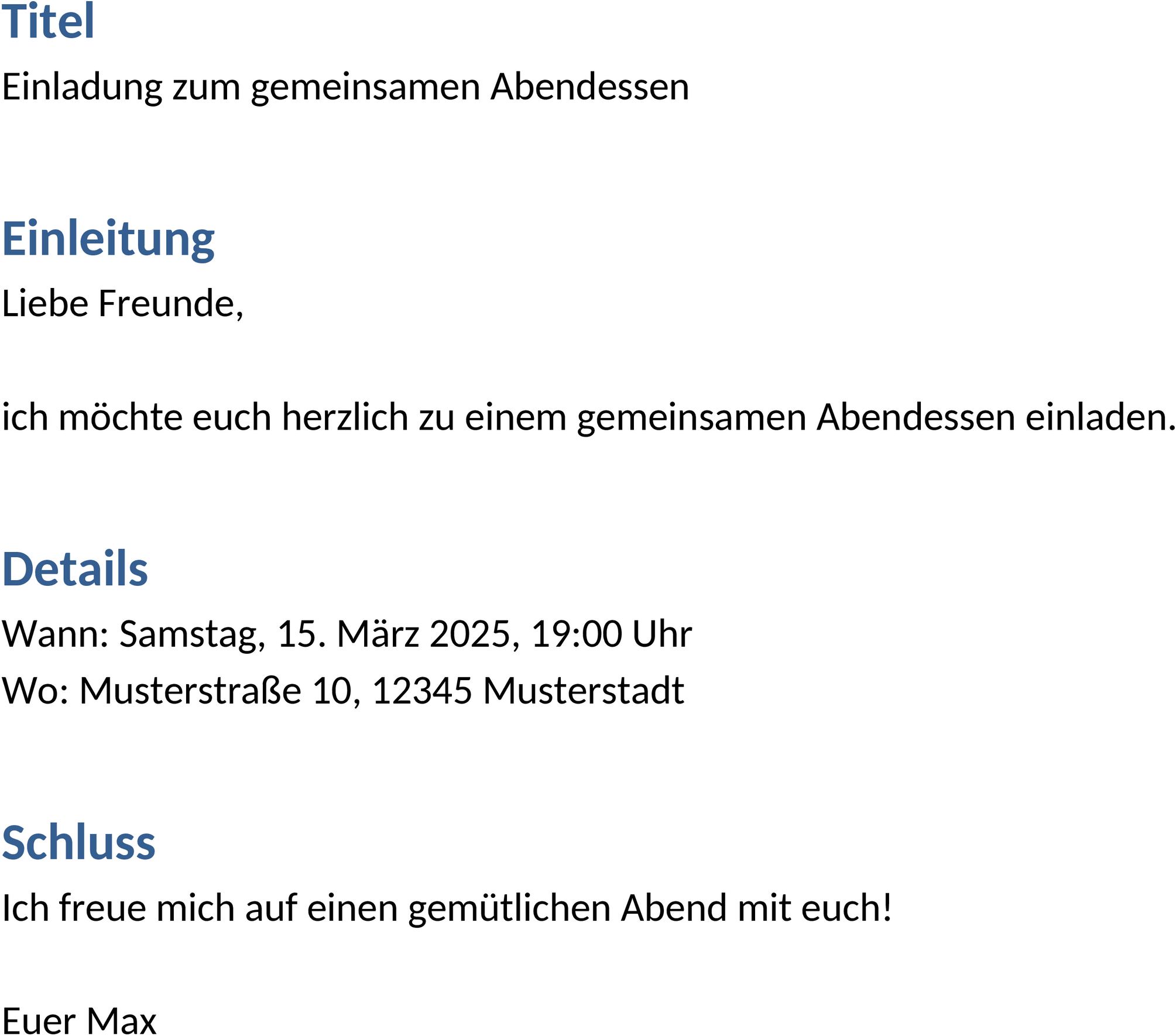 Einladung zum Essen – Word-Dokument