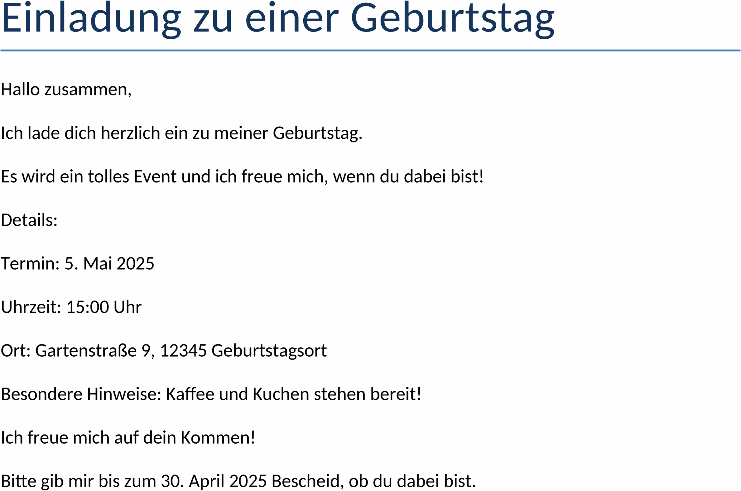 Word-Vorlage Einladung zum Geburtstag